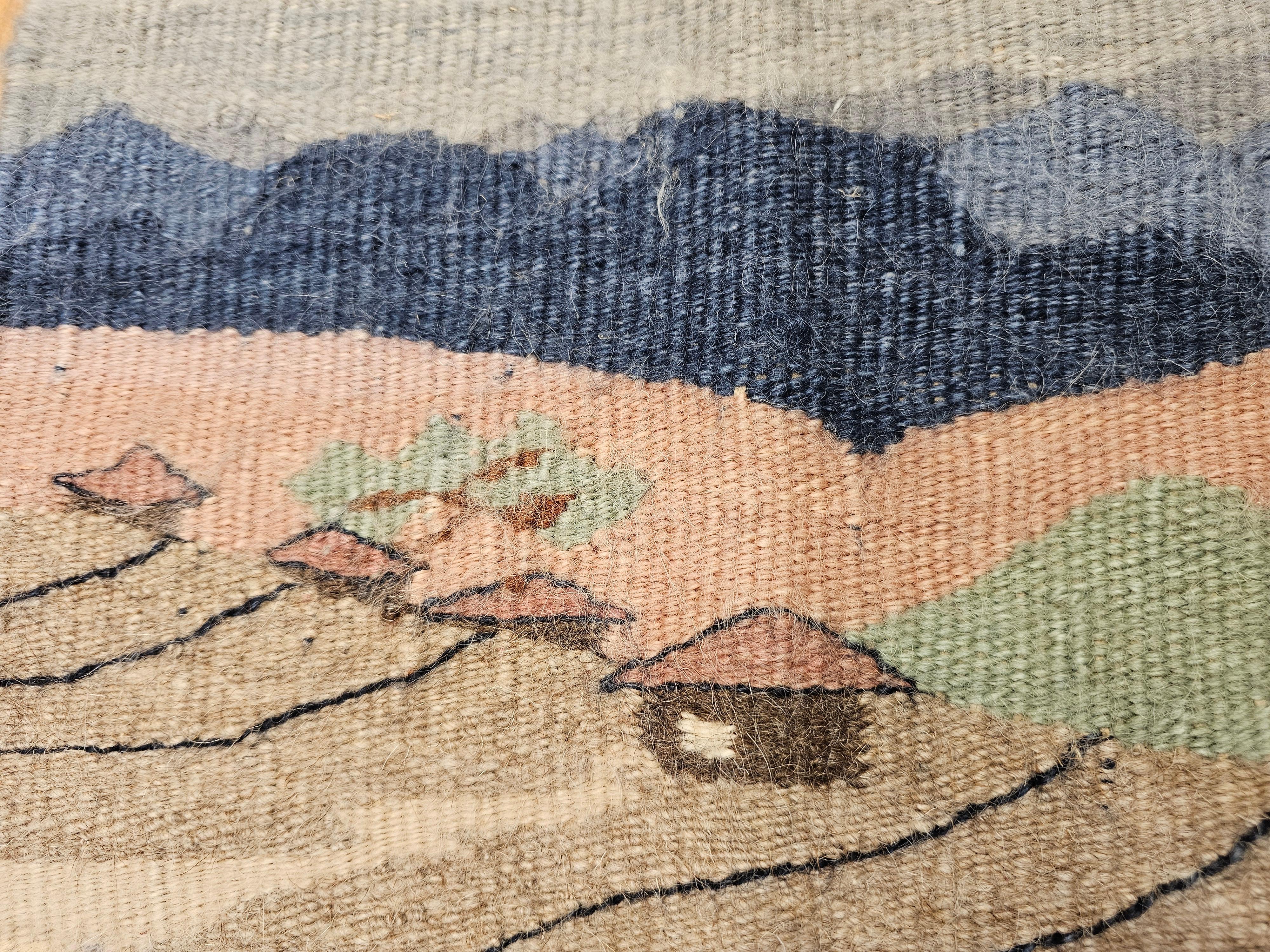 Vegetable Dyed Vintage Hand Woven African Tapestry Depicting Village and Mountain Landscape For Sale