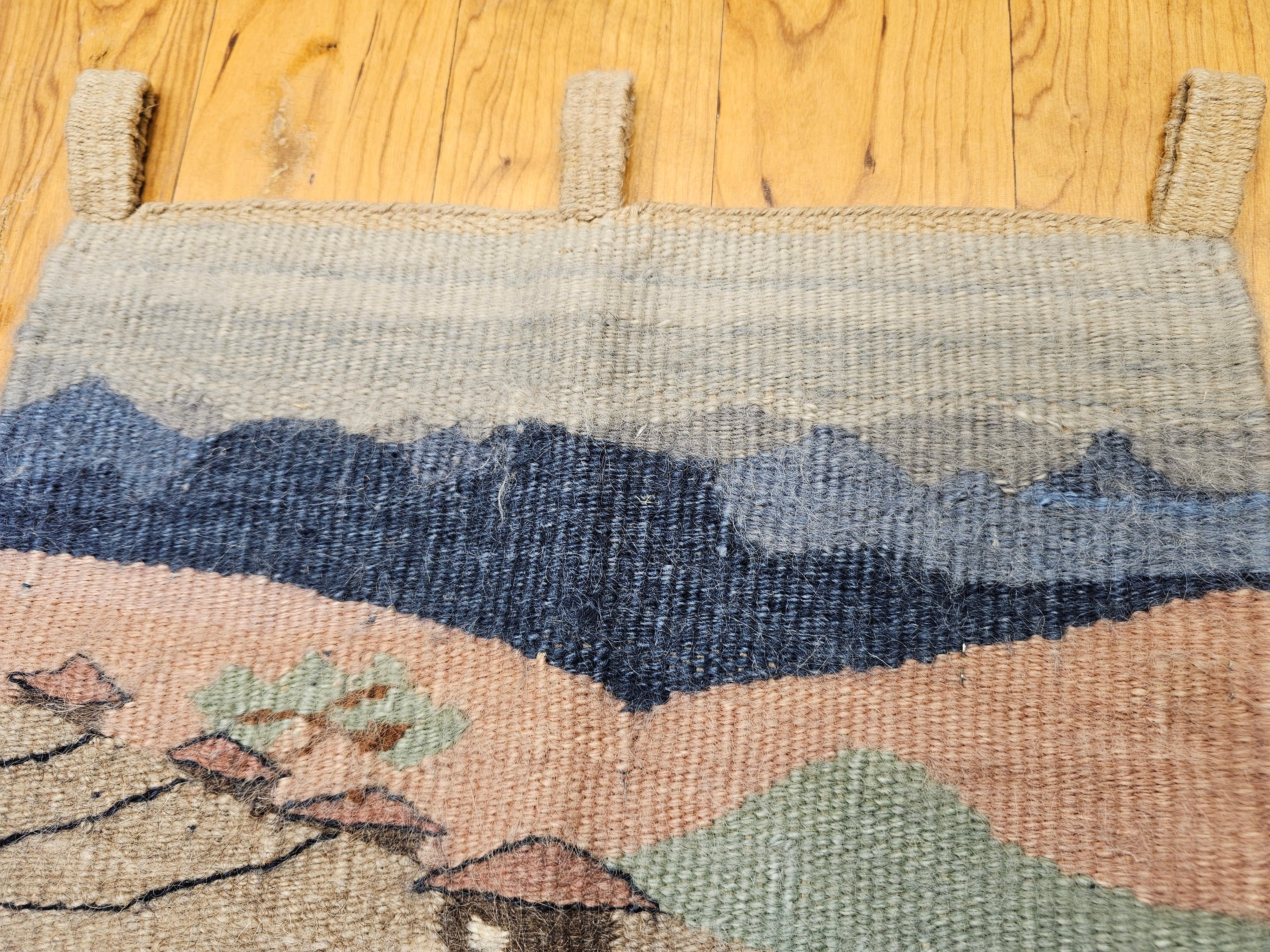 Vintage Hand Woven African Tapestry Depicting Village and Mountain Landscape In Good Condition For Sale In Barrington, IL