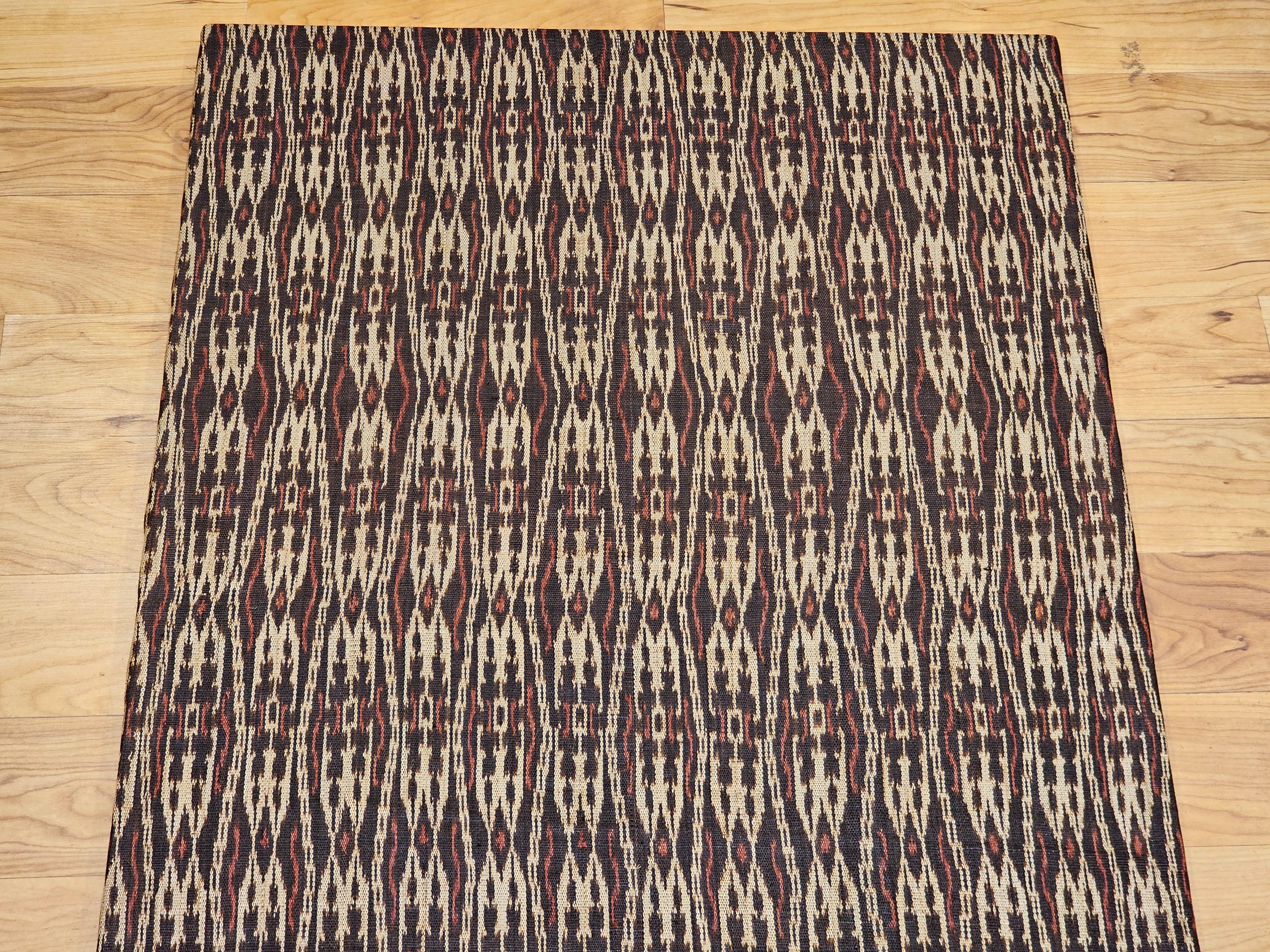 Hand-Woven Vintage Hand Woven African Textile Wall Art in Chocolate, Brown, Burgundy, Ivory