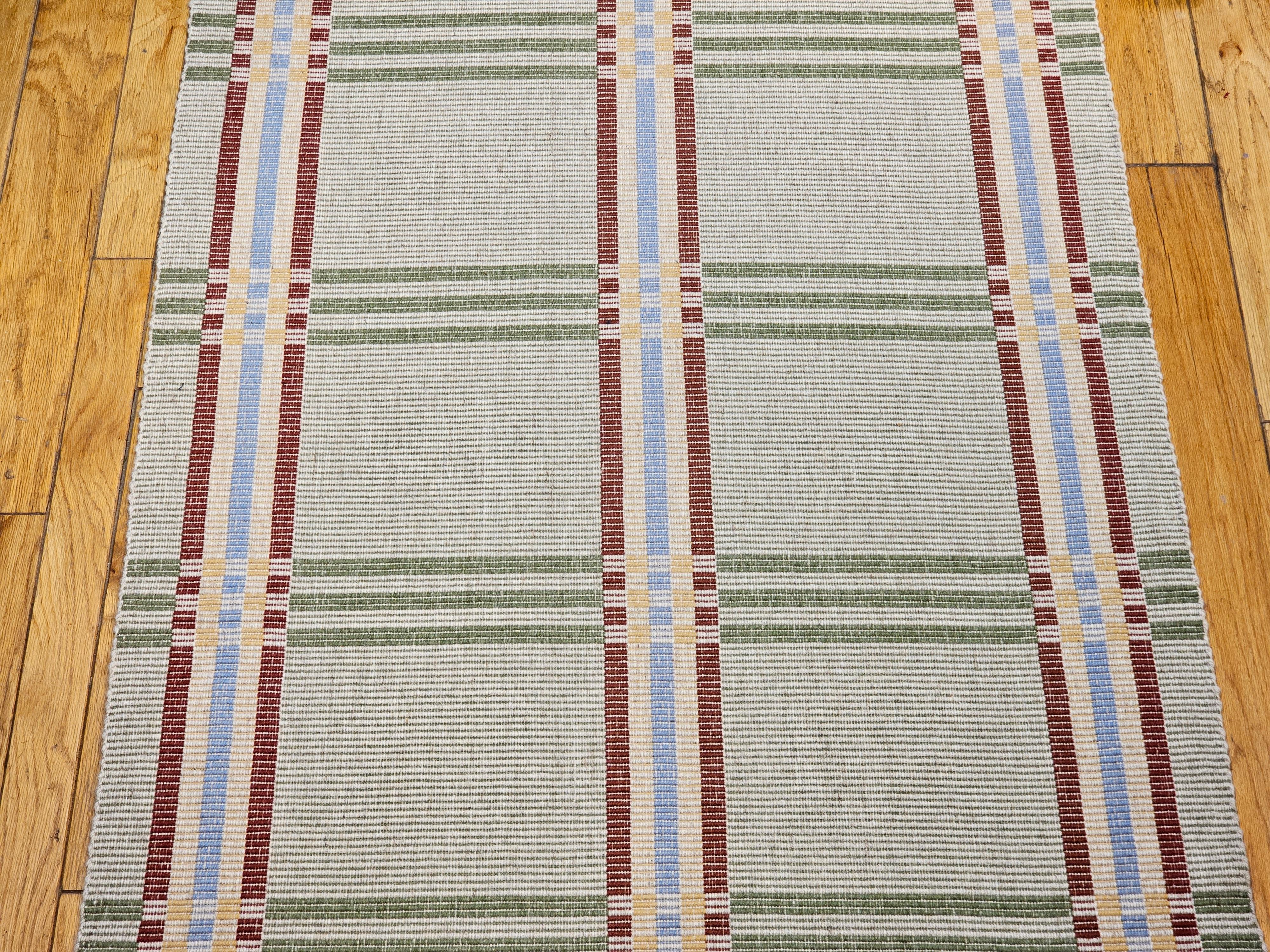 20th Century Vintage Flat-Woven American Wide Runner in Baby Blue, Red, Green, Yellow, Wheat For Sale