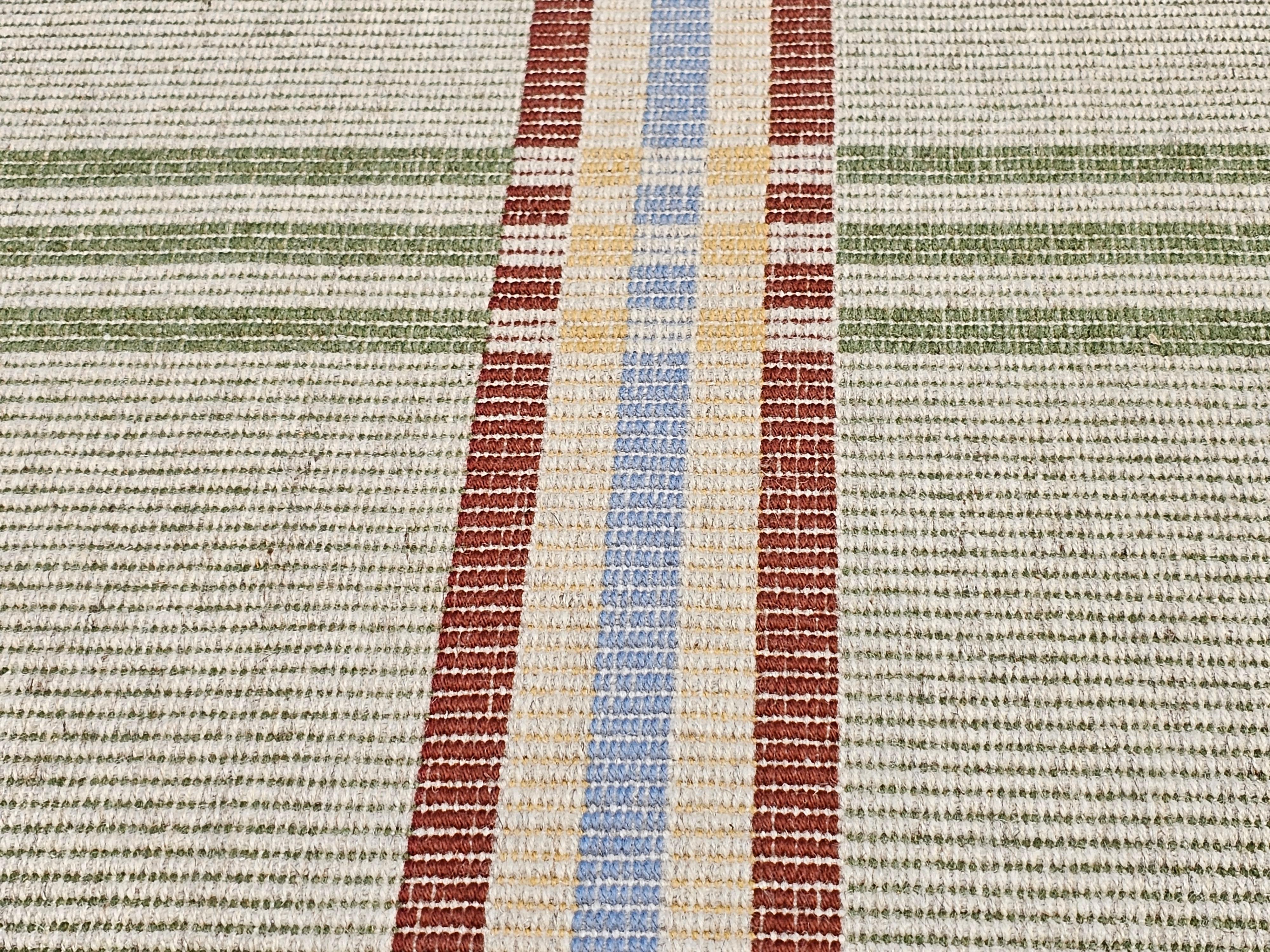 Vintage Flat-Woven American Wide Runner in Baby Blue, Red, Green, Yellow, Wheat For Sale 2