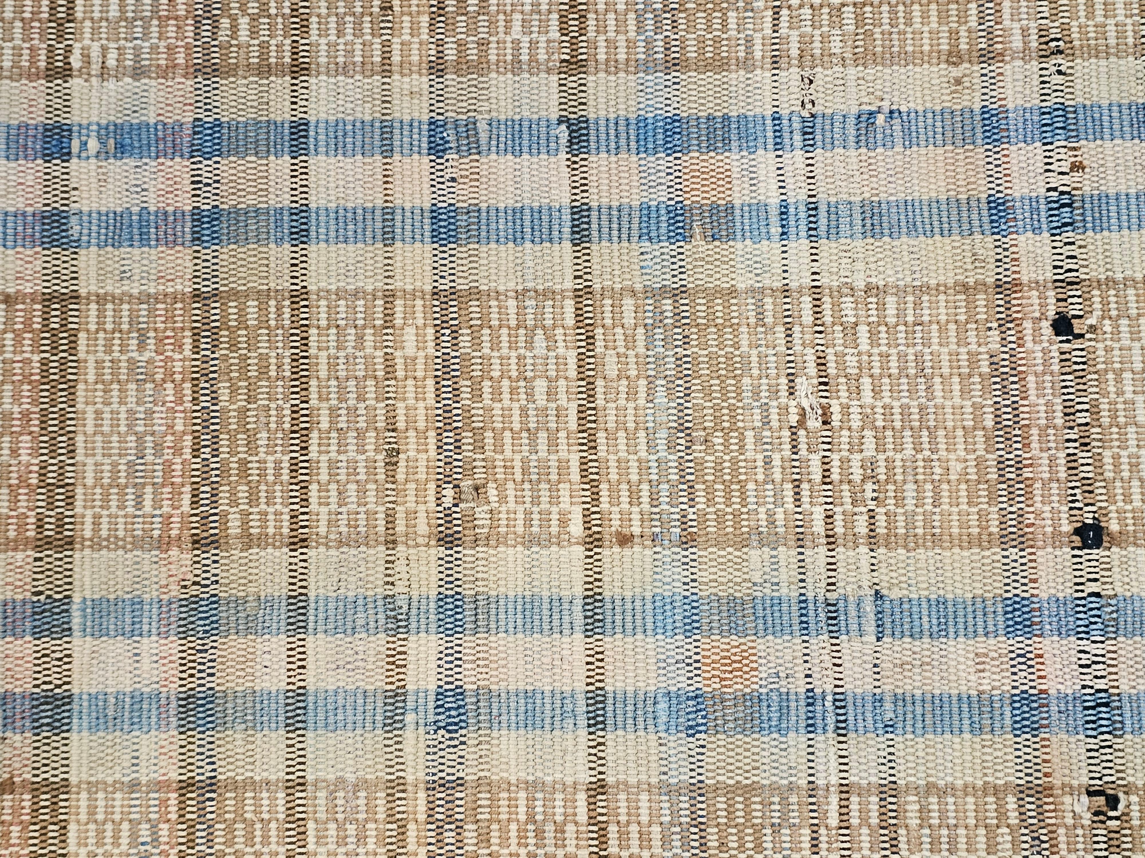 Vintage Hand-Woven American Amish Rag Runner in Pale Blue, Pink, Wheat, Caramel For Sale 1