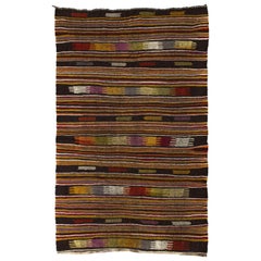 5.8x9 Ft Vintage Hand-Woven Central Anatolian Kilim Rug with Striped Design