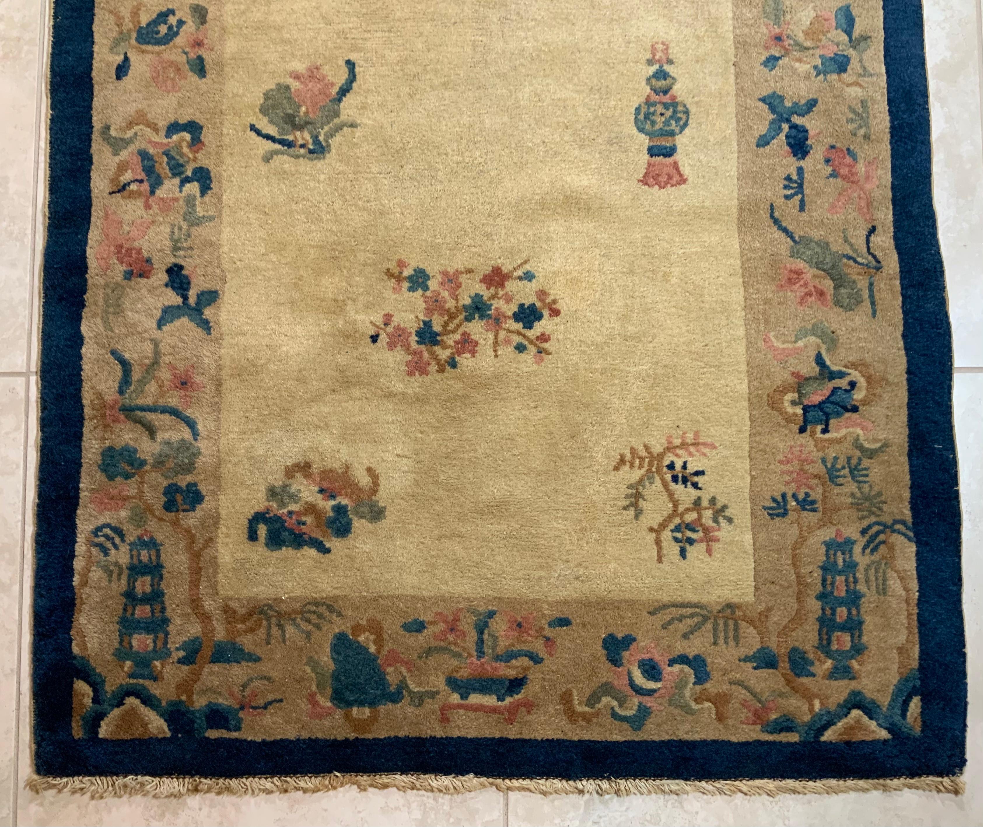 Hand-Woven Vintage Handwoven Chinese Rug