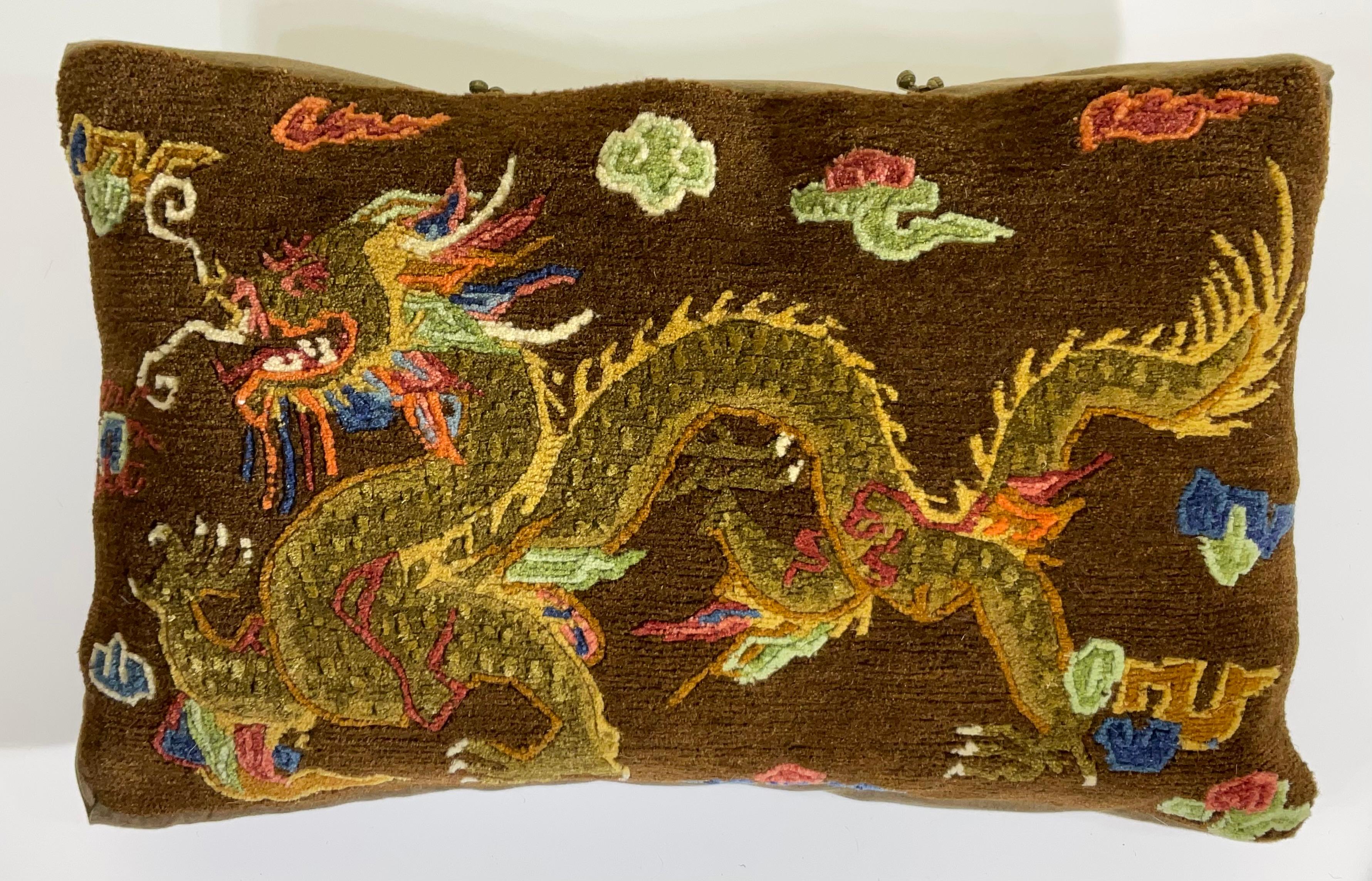 Vintage Hand-Woven Dragon Pillow For Sale 5