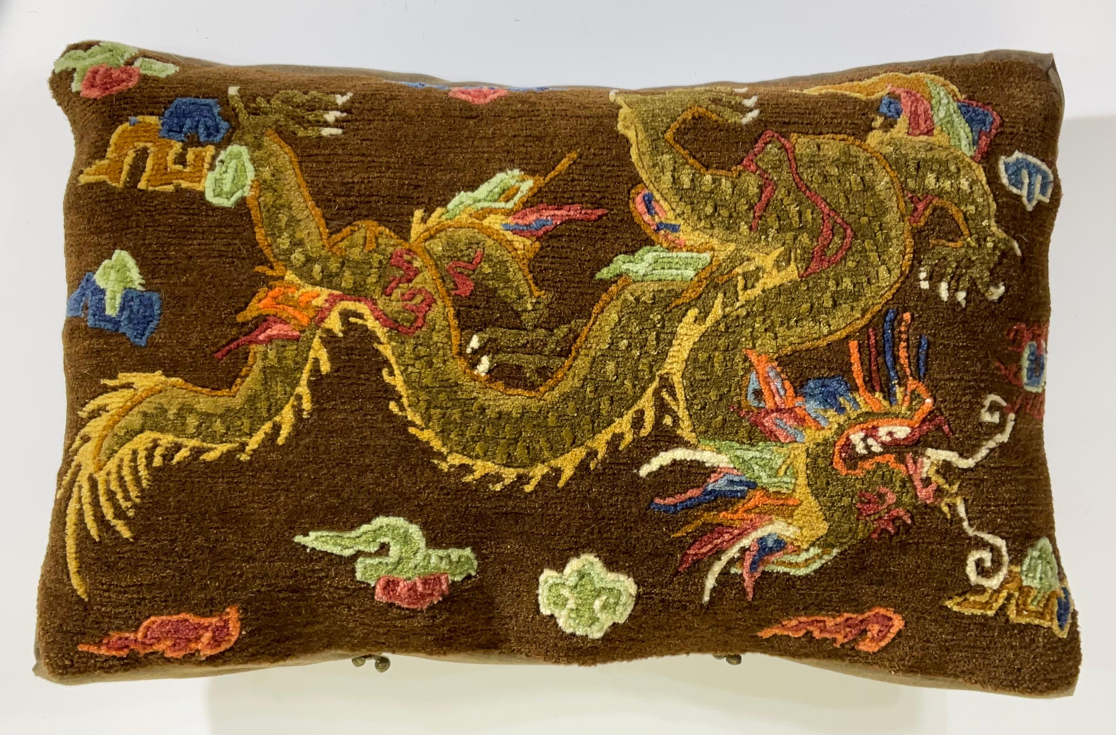 Vintage Hand-Woven Dragon Pillow For Sale 6