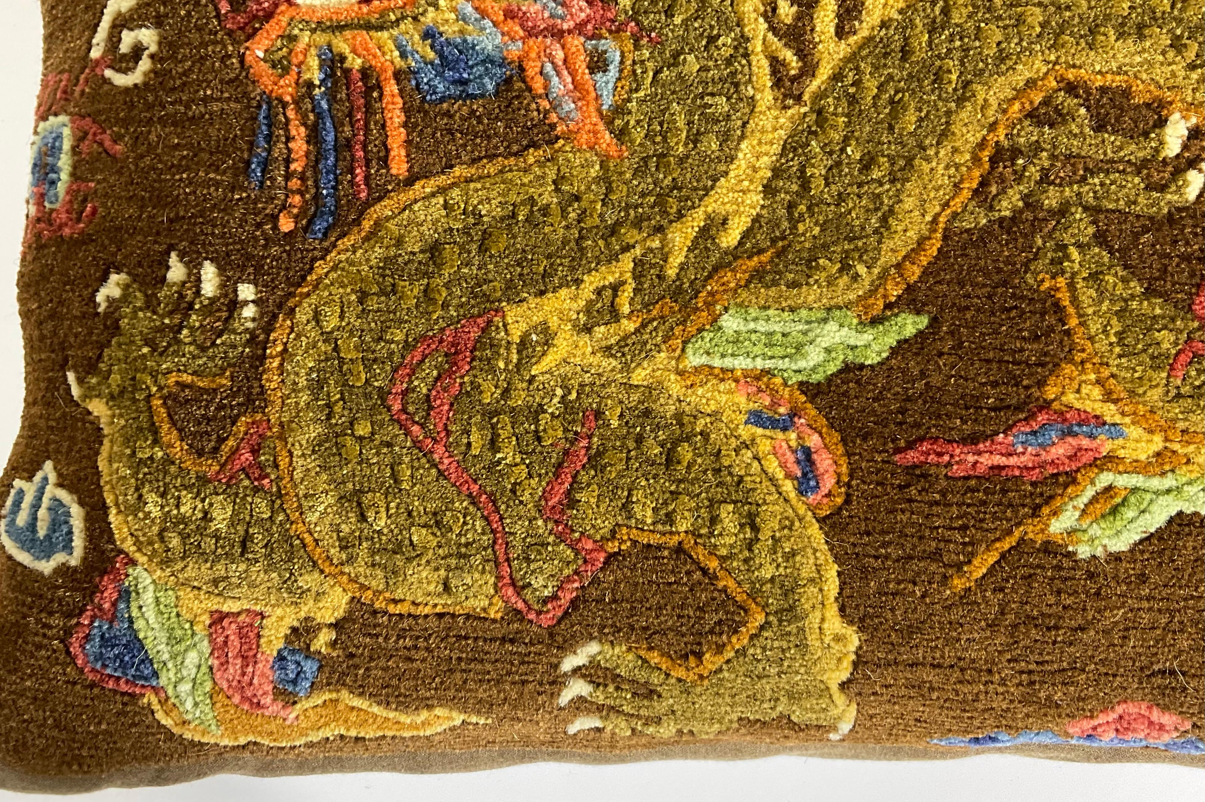Vintage Hand-Woven Dragon Pillow For Sale 7