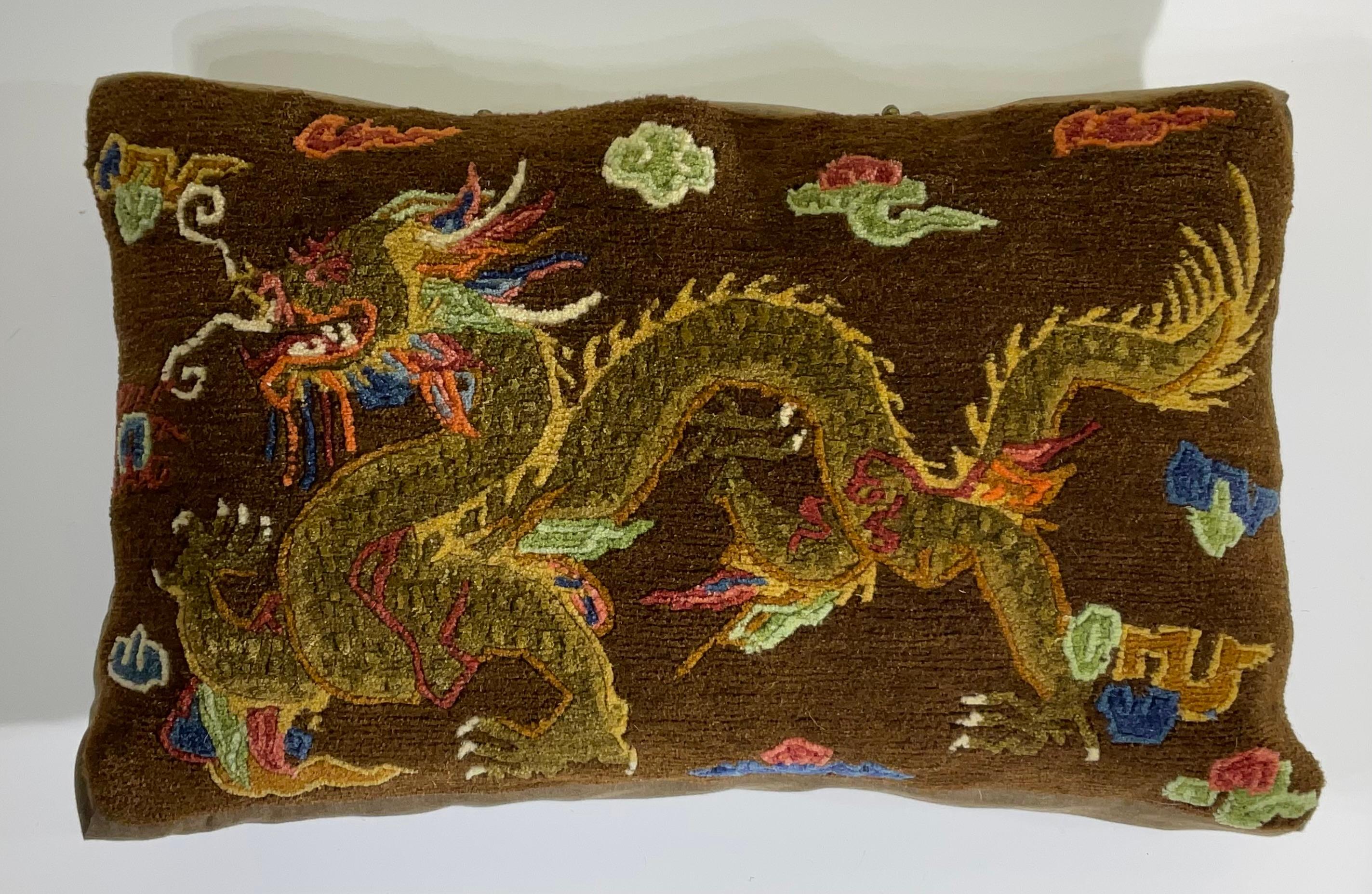 Elevate your home decor with this exquisite pillow , the front made of vintage hand-woven pillow featuring a captivating dragon motif, a symbol of power and good fortune. The back is made of quality and durable cotton  . this versatile piece is