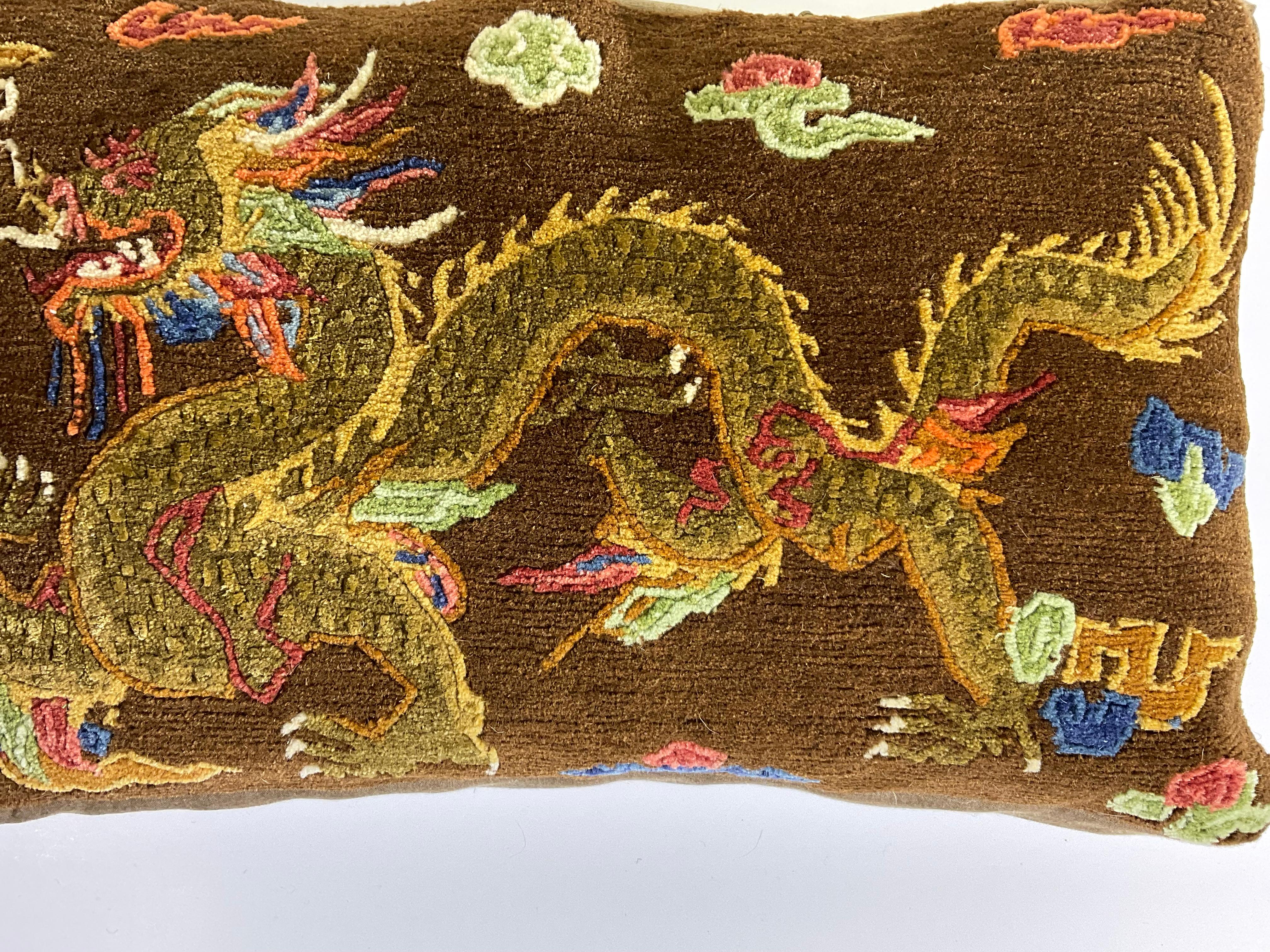 20th Century Vintage Hand-Woven Dragon Pillow For Sale