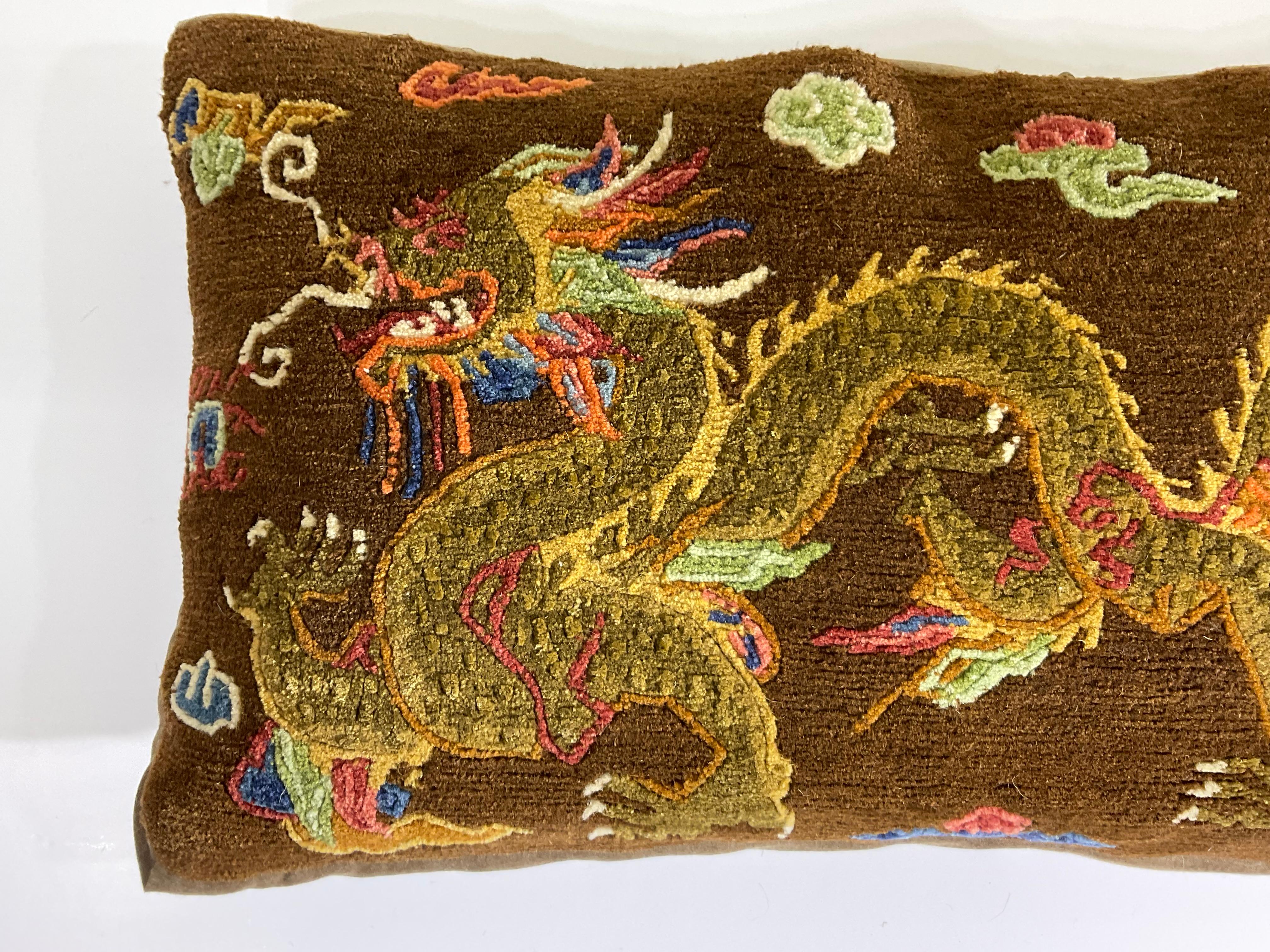 Wool Vintage Hand-Woven Dragon Pillow For Sale
