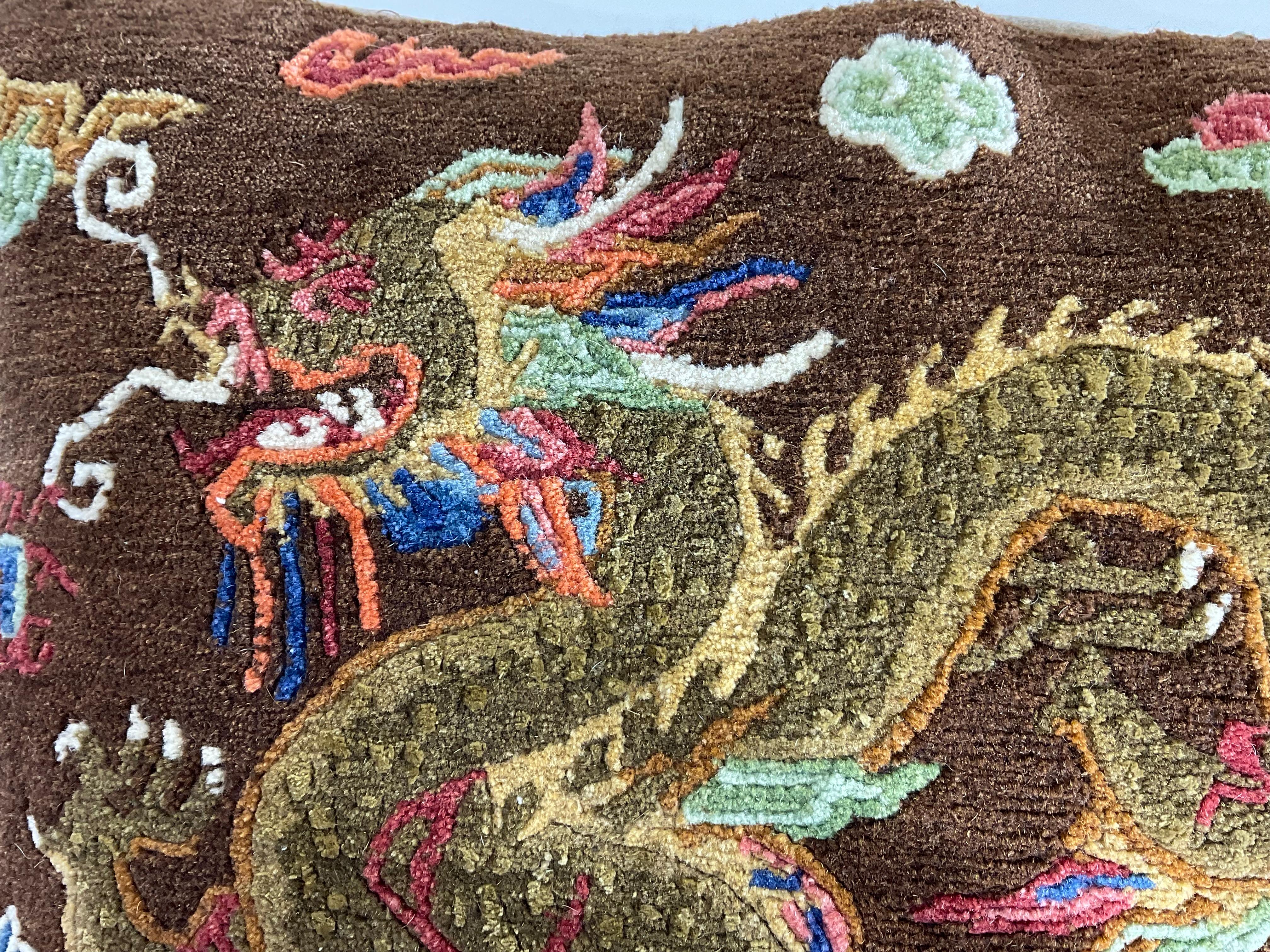 Vintage Hand-Woven Dragon Pillow For Sale 1