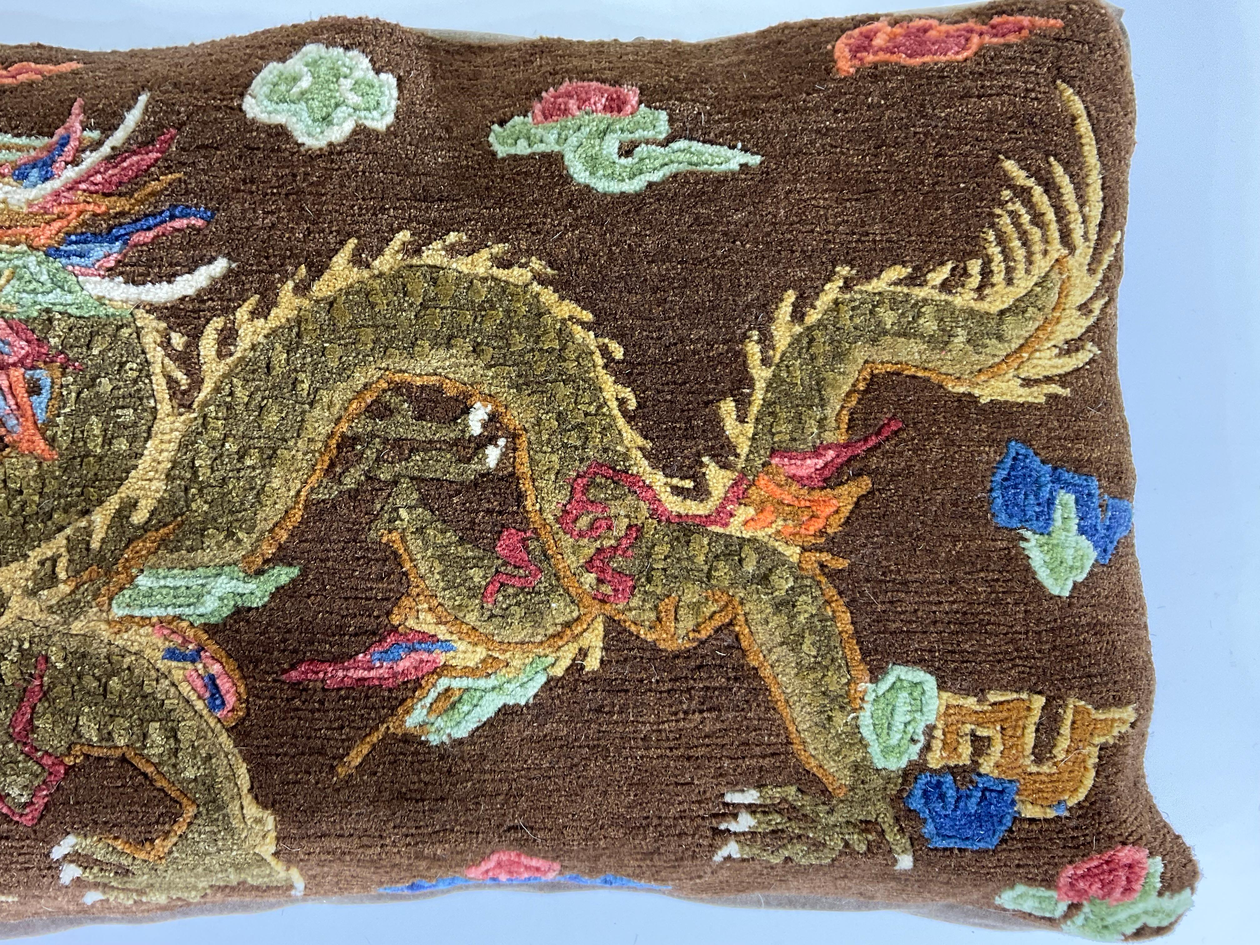 Vintage Hand-Woven Dragon Pillow For Sale 2