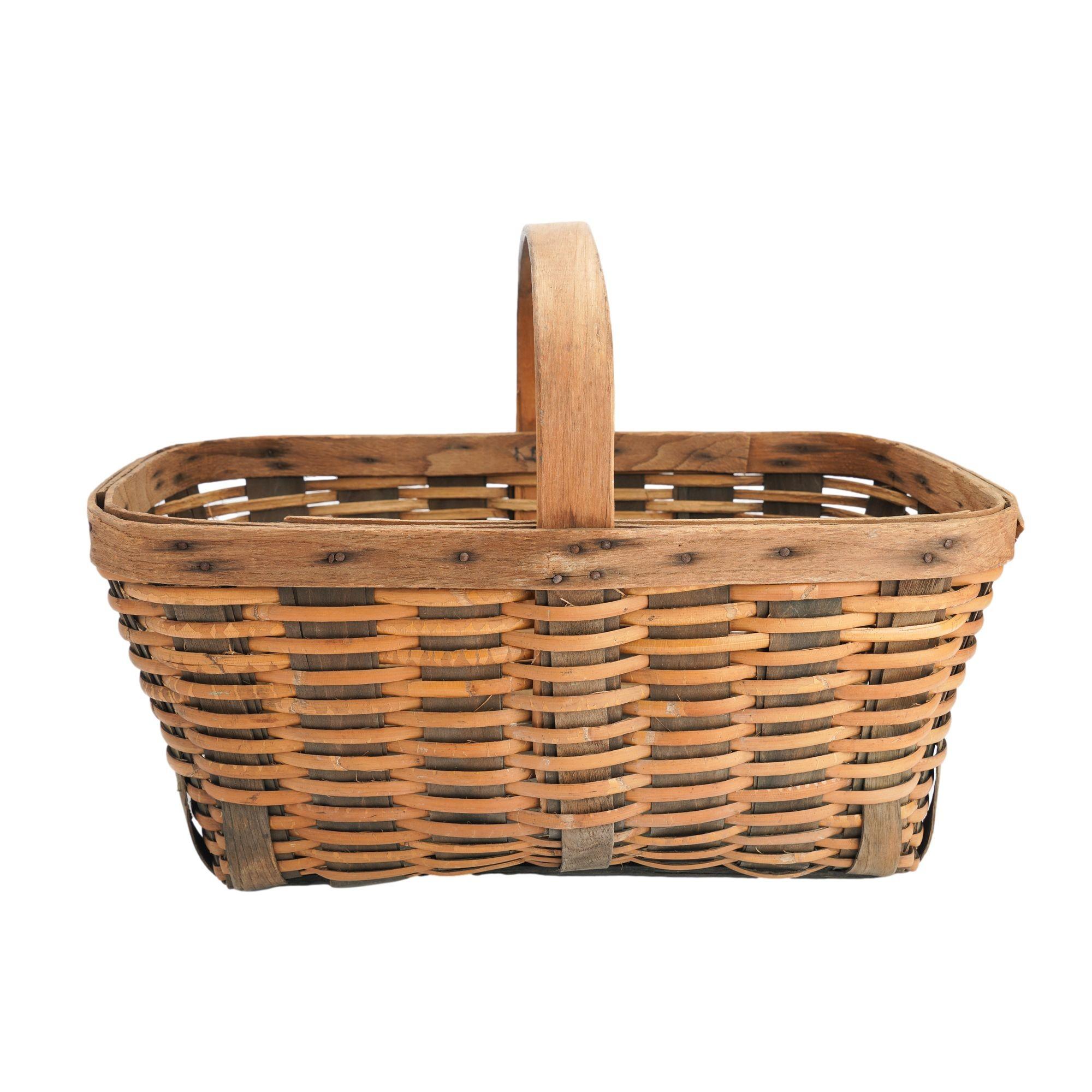 20th Century Vintage hand woven fixed handle basket, 1900's For Sale