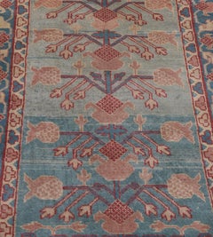 Vintage Hand-Woven Floral Pomegranate Pink and Blue Long Khotan Runner