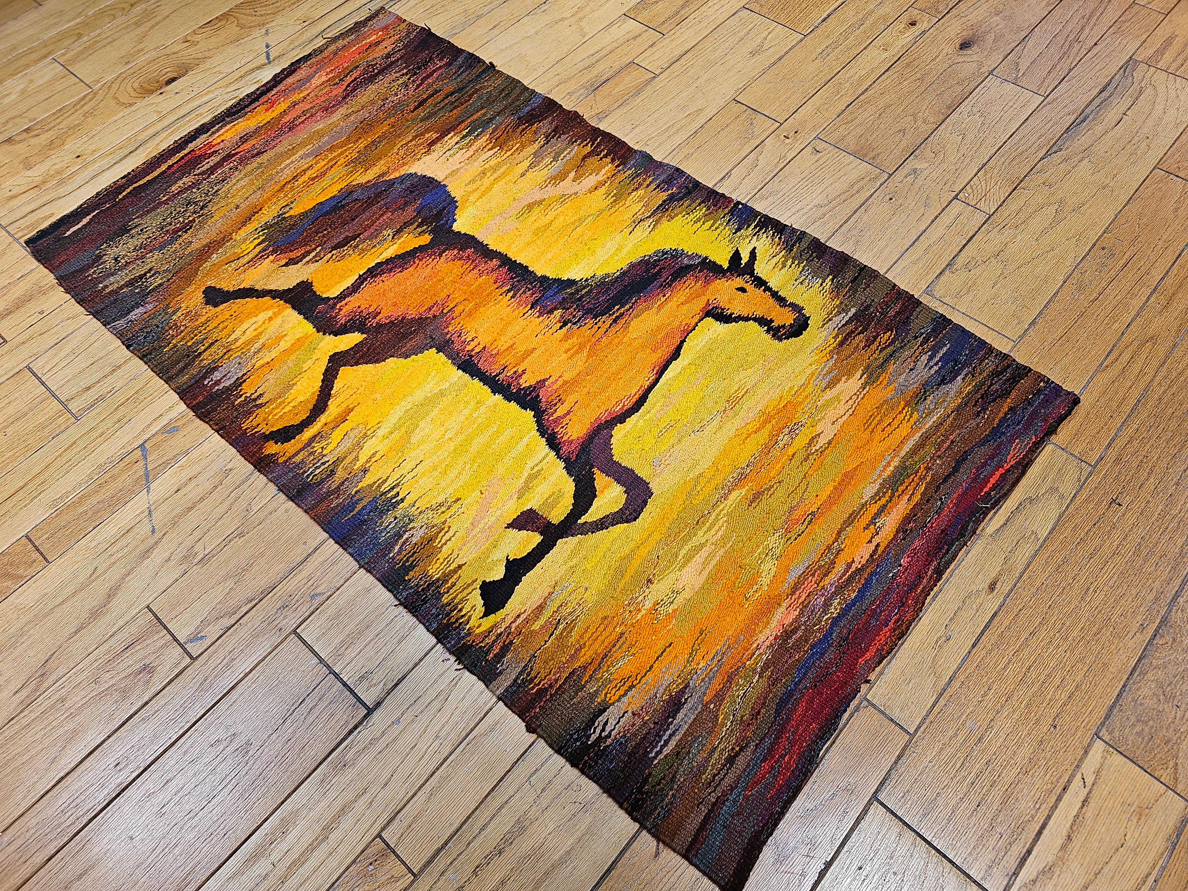 Mid-Century hand Knotted Tapestry of Galloping Horse in Earth Tones For Sale 10