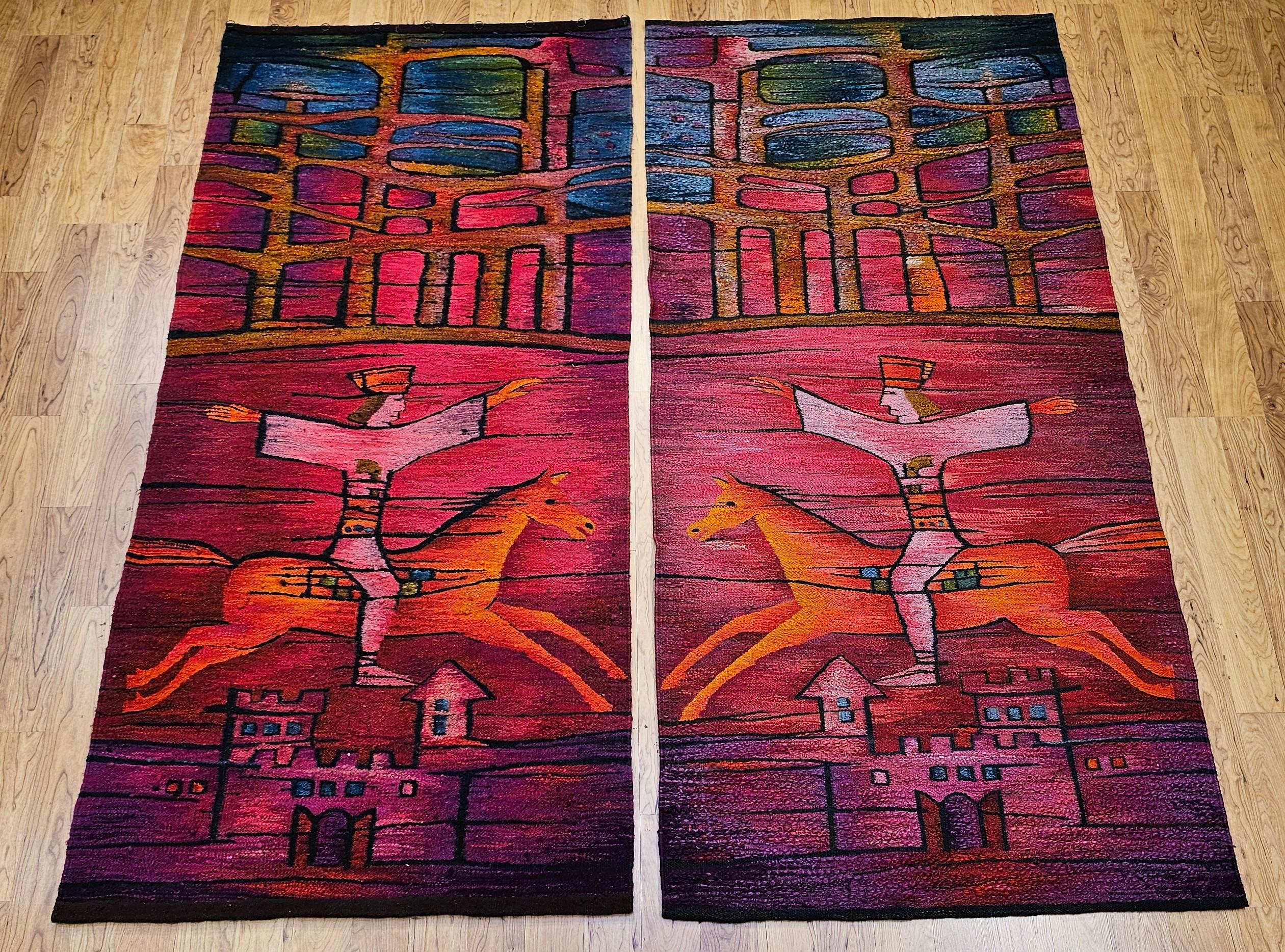 Handgewebter volkstümlicher Vintage-Wandteppich mit Pferdereiter in Chagall-inspiriertem Design im Angebot 7