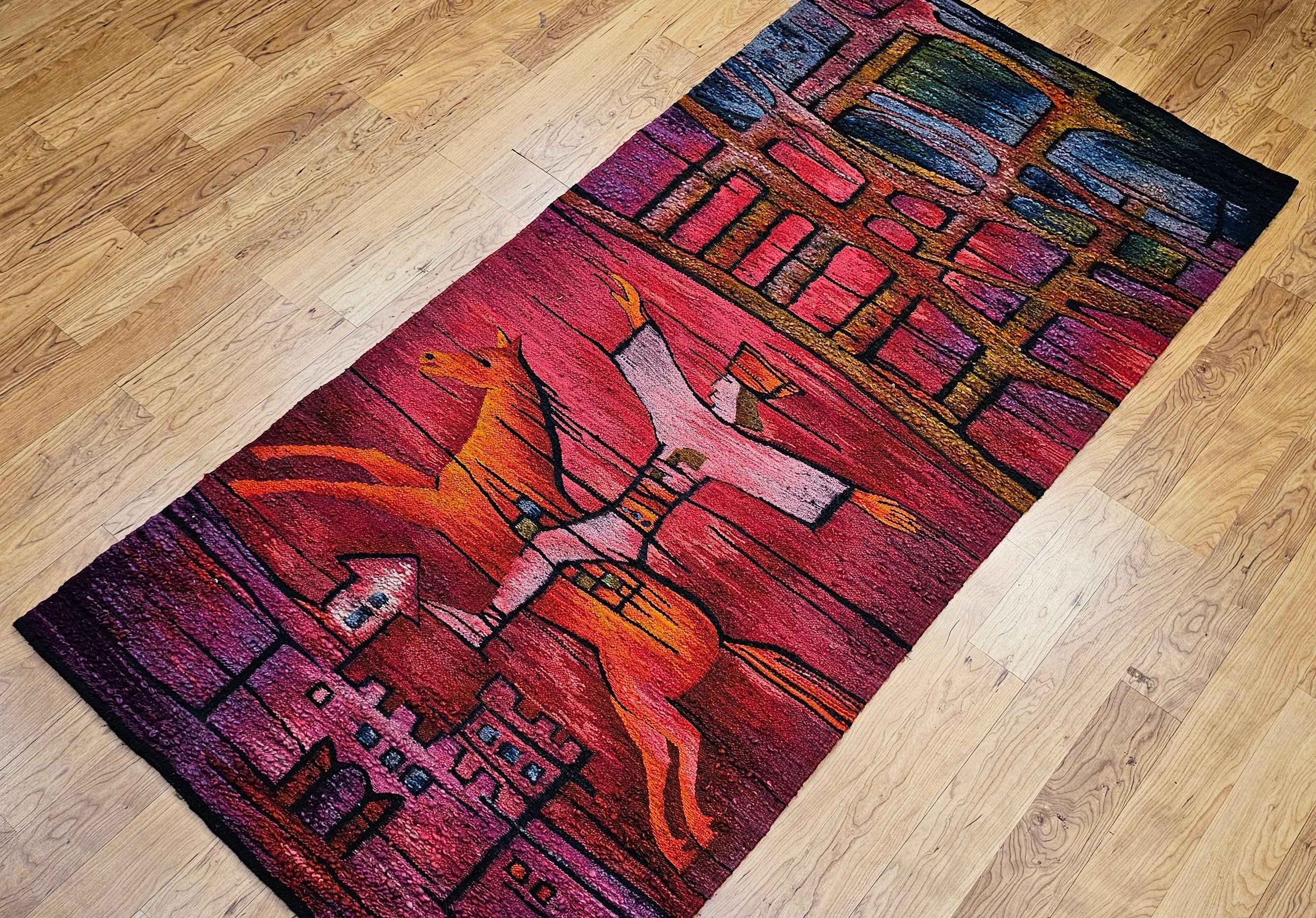 Vintage Handgewebter volkstümlicher Wandteppich in Marc Chagall-inspiriertem Design im Angebot 7