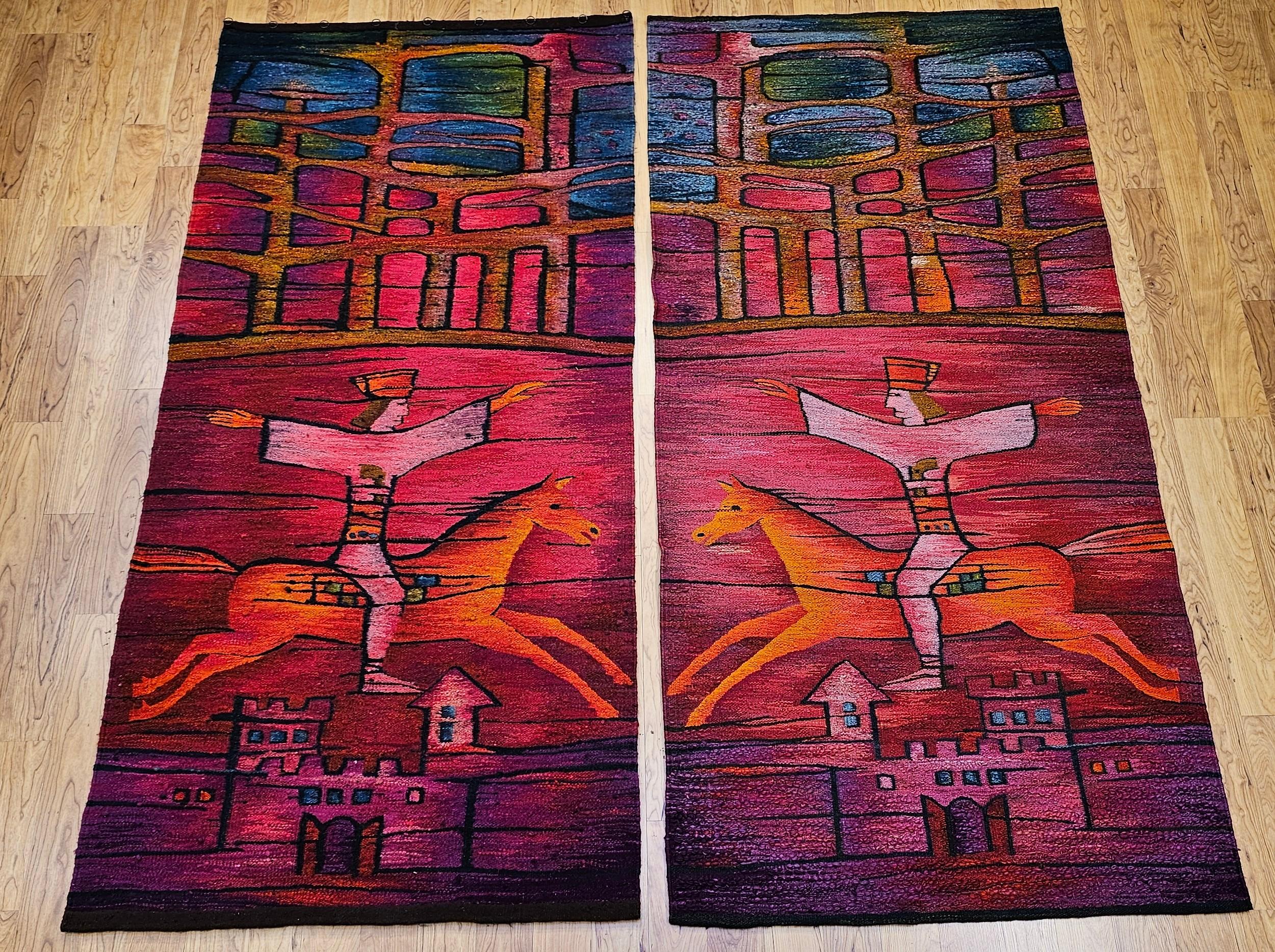 Handgewebter volkstümlicher Vintage-Wandteppich mit Pferdereiter in Chagall-inspiriertem Design im Angebot 8