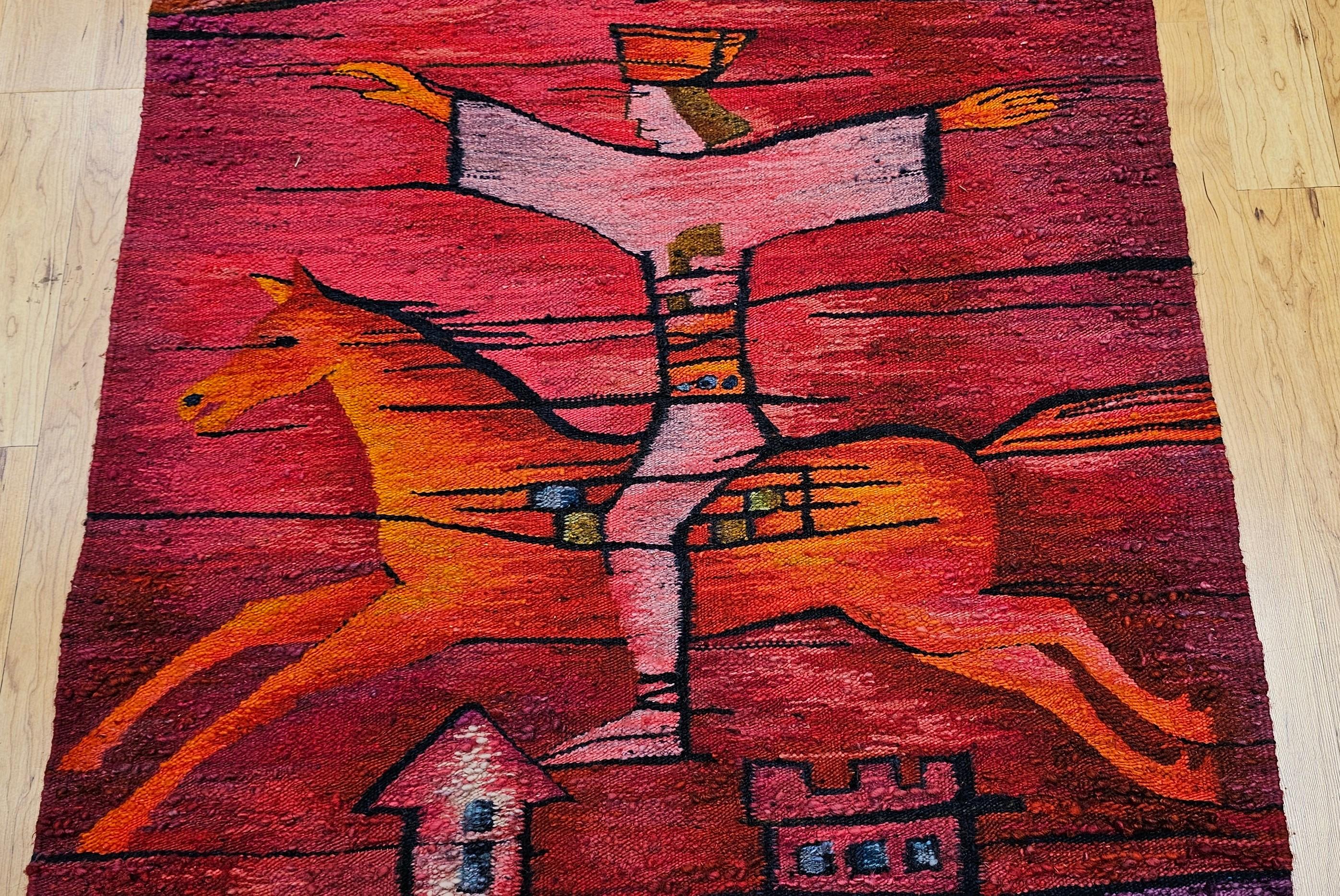 Vintage Handgewebter volkstümlicher Wandteppich in Marc Chagall-inspiriertem Design im Zustand „Gut“ im Angebot in Barrington, IL