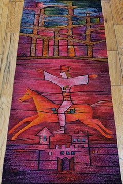 Vintage Hand Woven Folkloric Tapestry in Marc Chagall-Inspired Design