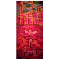 Vintage Hand Woven Folkloric Tapestry of Horse Rider in Chagall-Inspired Design