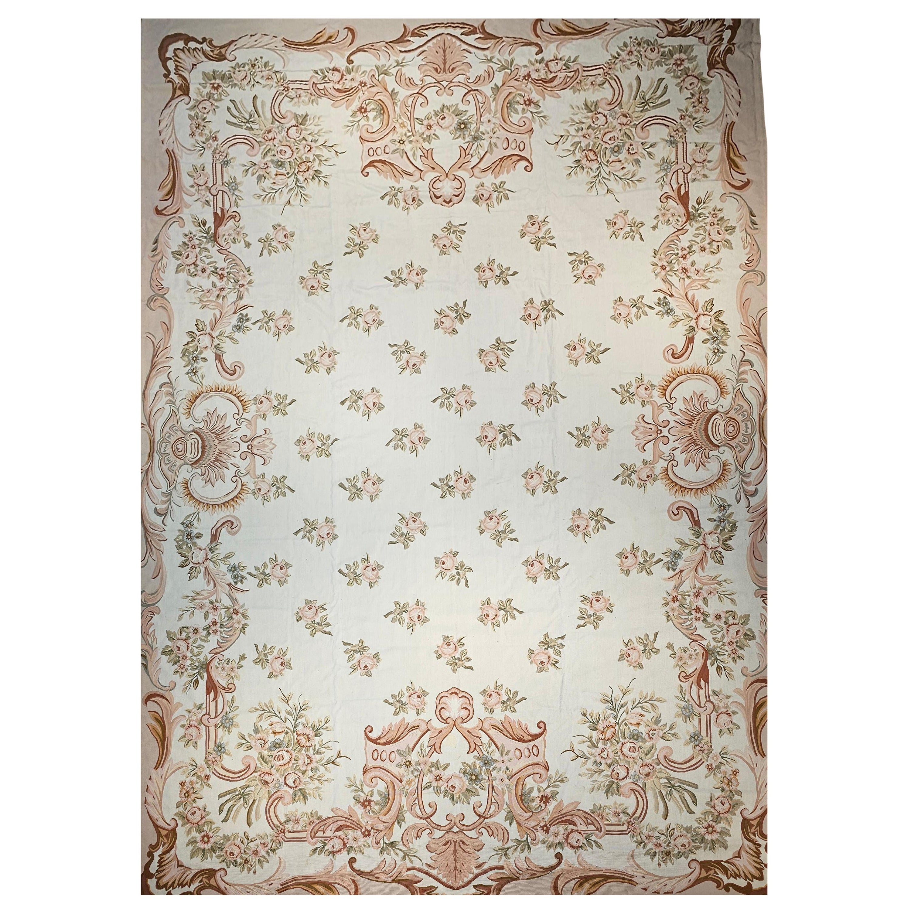 Vintage Hand-Woven French Aubusson Rug, Allover Floral Pattern, 12' x 18'
