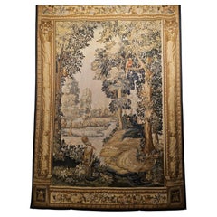 Retro Hand-Woven French Aubusson Tapestry of Forest Scene with Birds in Trees