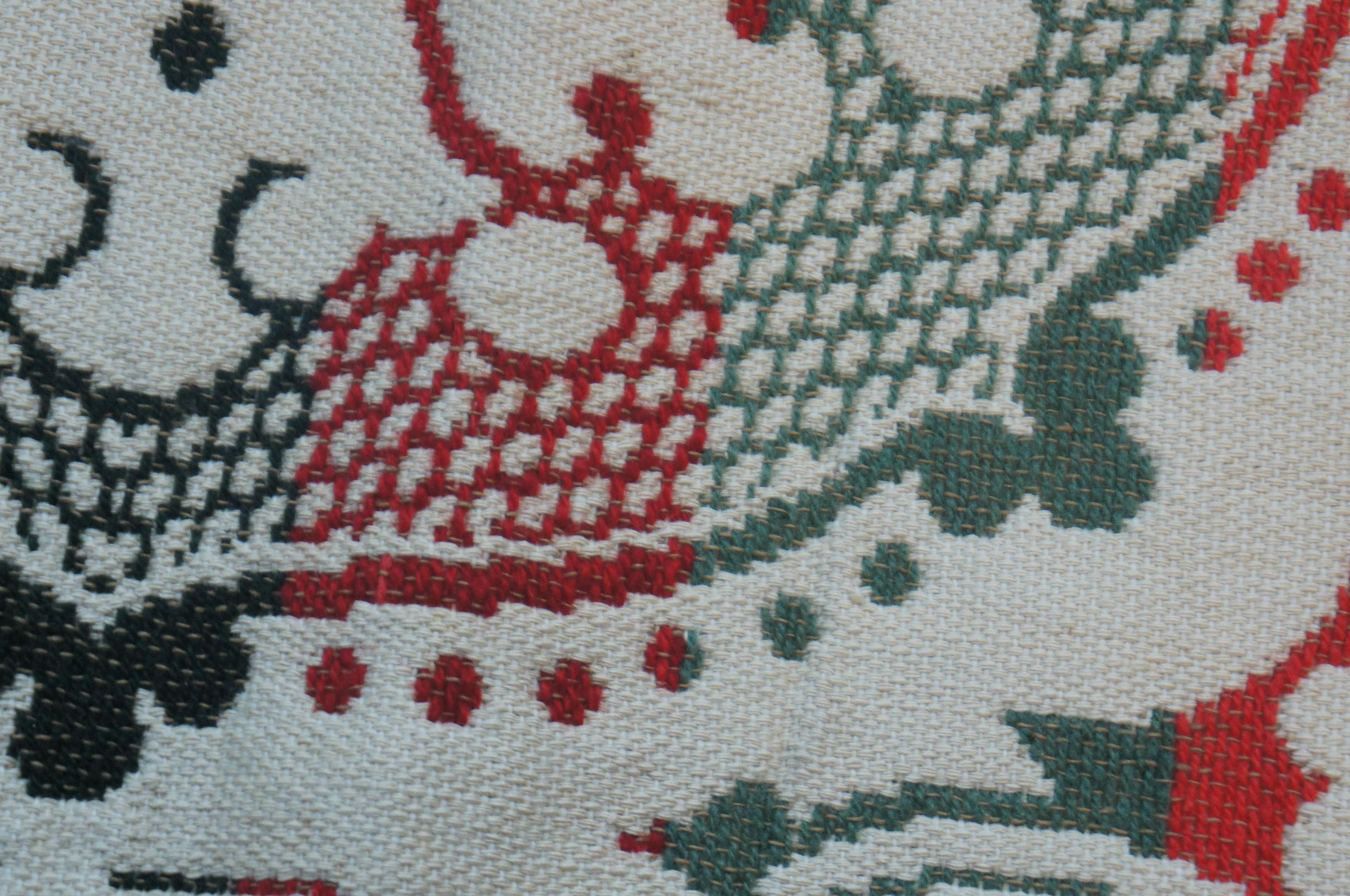 Vintage Hand Woven Full Queen Green & Red Geometric Blanket Bedspread Throw 87 For Sale 1