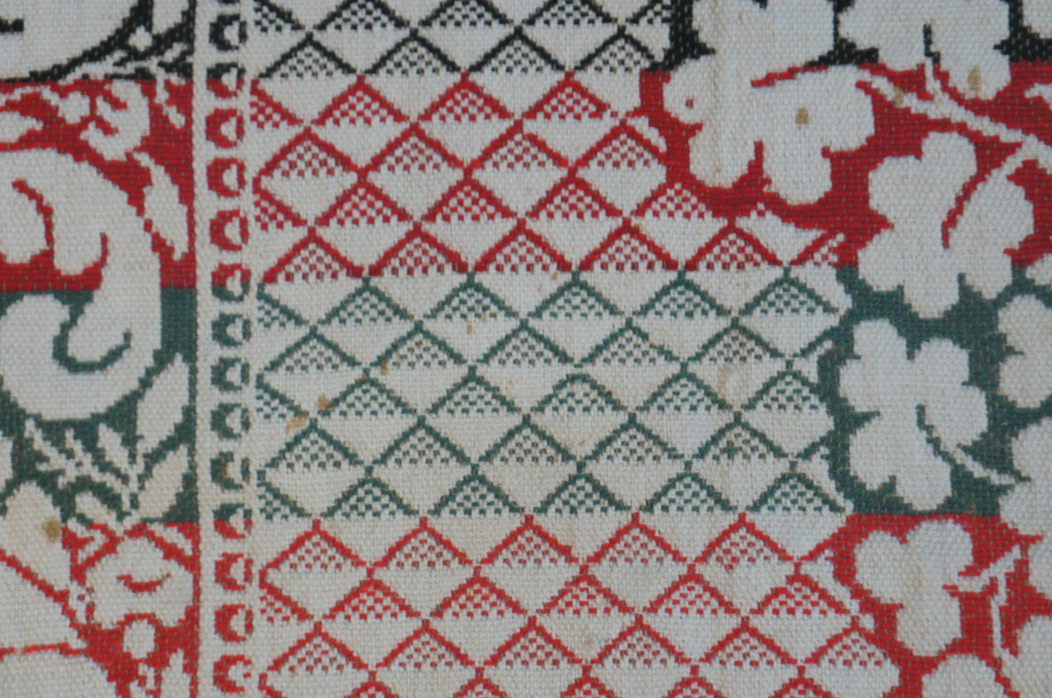 Handgewebte, geometrische Vintage-Bettdecke in voller Queen-Grün und Rot, 87 im Angebot 3