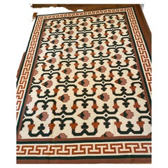 Vintage Hand-Woven Geometric Kilim Rug with Greek Key Border