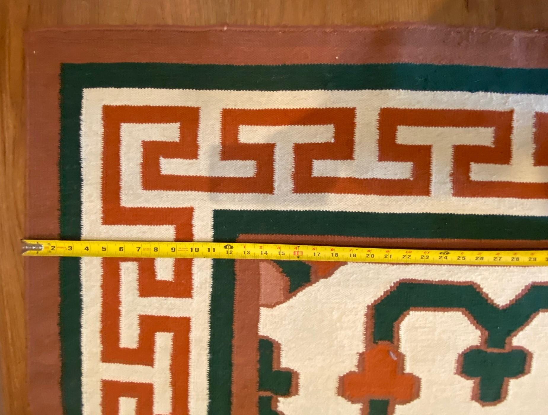 Hand-Knotted Vintage Hand-Woven Geometric Kilim Rug with Greek Key Border For Sale