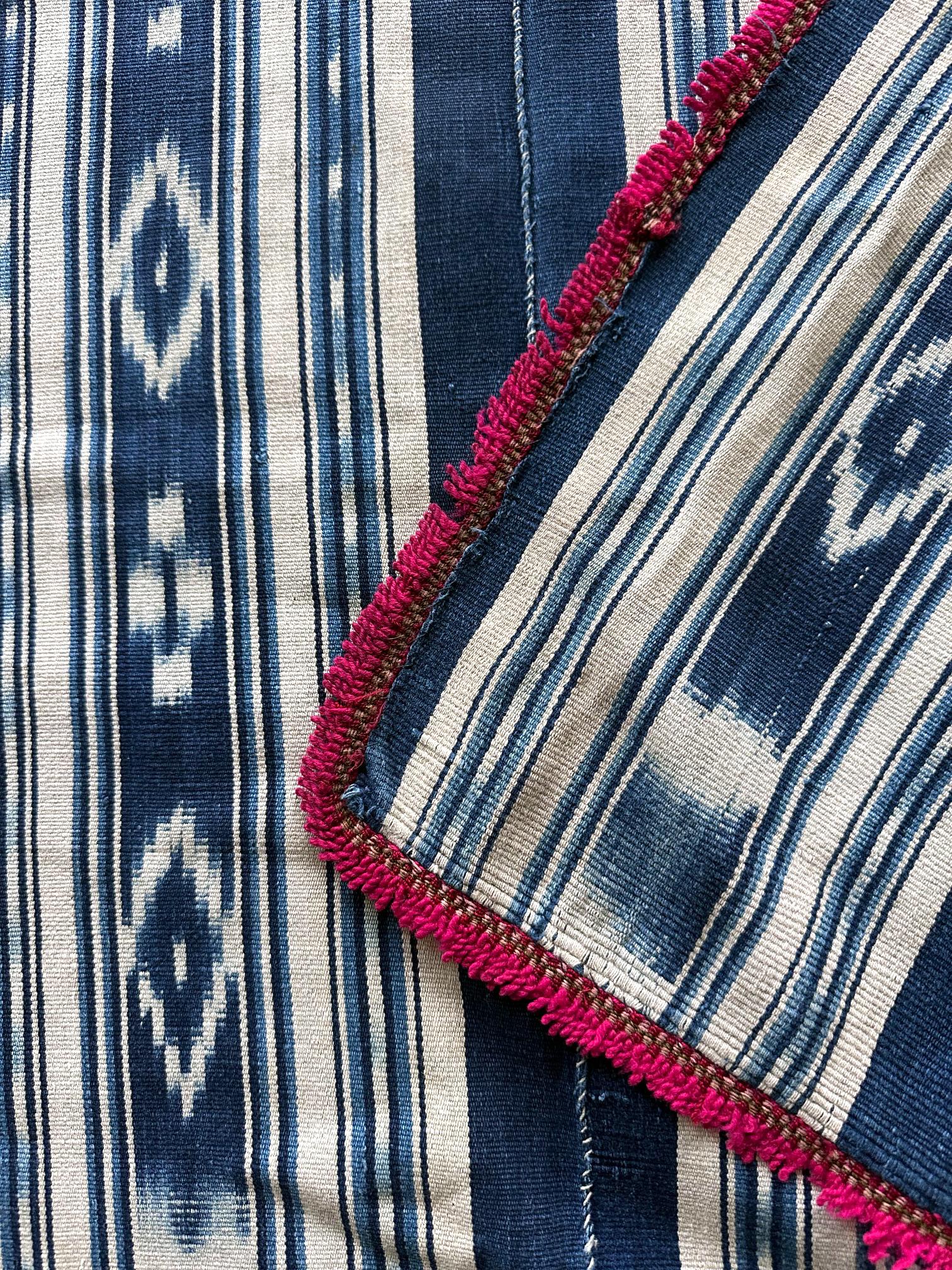 Cotton Vintage Hand-woven Ikat Poncho from Central Ecuador For Sale