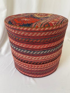 Vintage Hand Woven Kilim Upholstered Ottoman Pouf