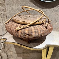 Vintage Hand-Woven Lidded Basket with Handle