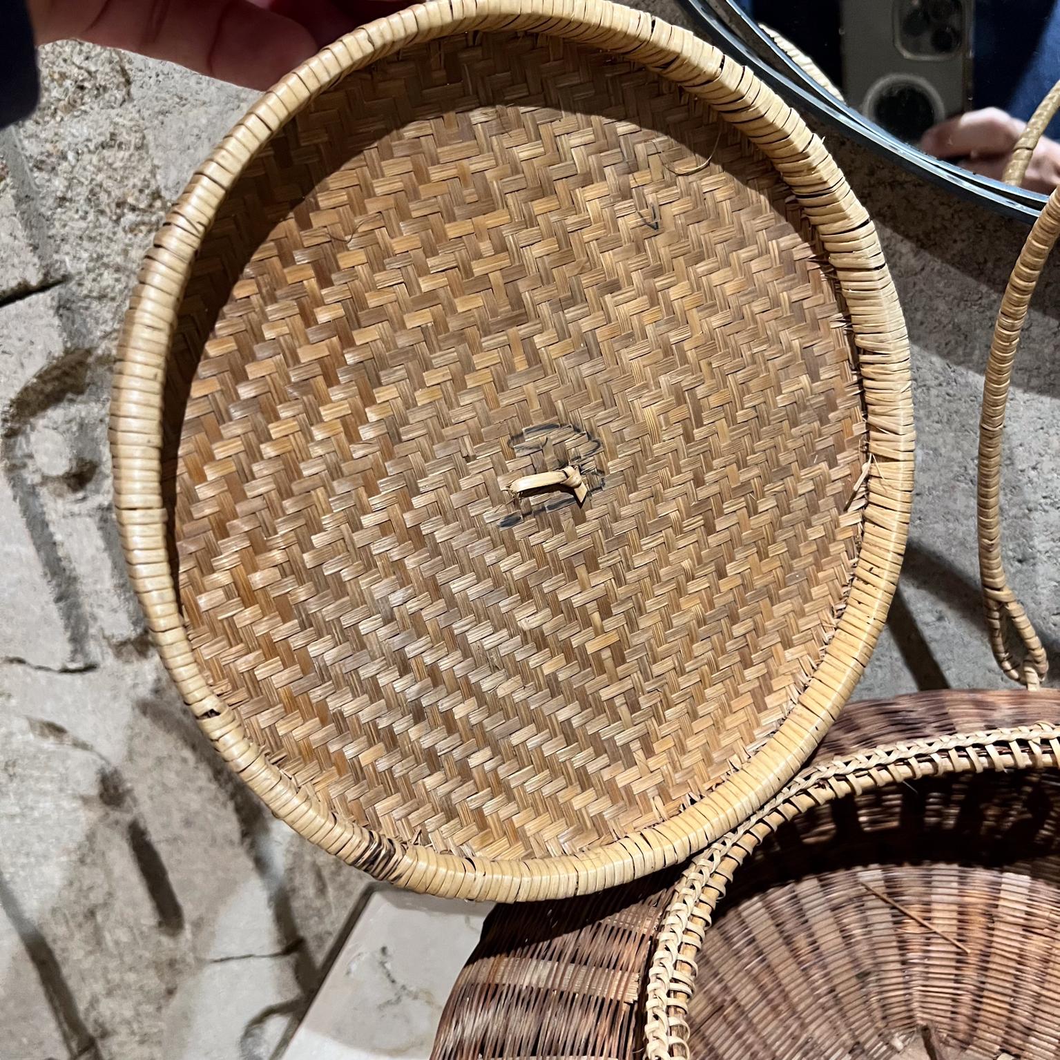 Vintage Hand-Woven Lidded Basket with Handle For Sale 2