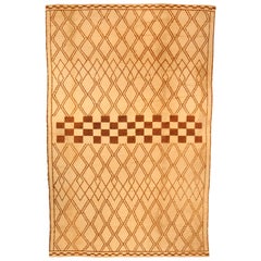 Vintage Handwoven Moroccan Natural Wool Rug with Geometric Design
