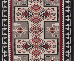 Vintage Hand Woven Southwestern Style Rug in Gray, Ivory, Black, and Red
