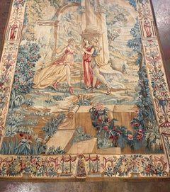 Vintage Hand Woven Neo-Classical Wall Tapestry with Roman Figures and Ruins