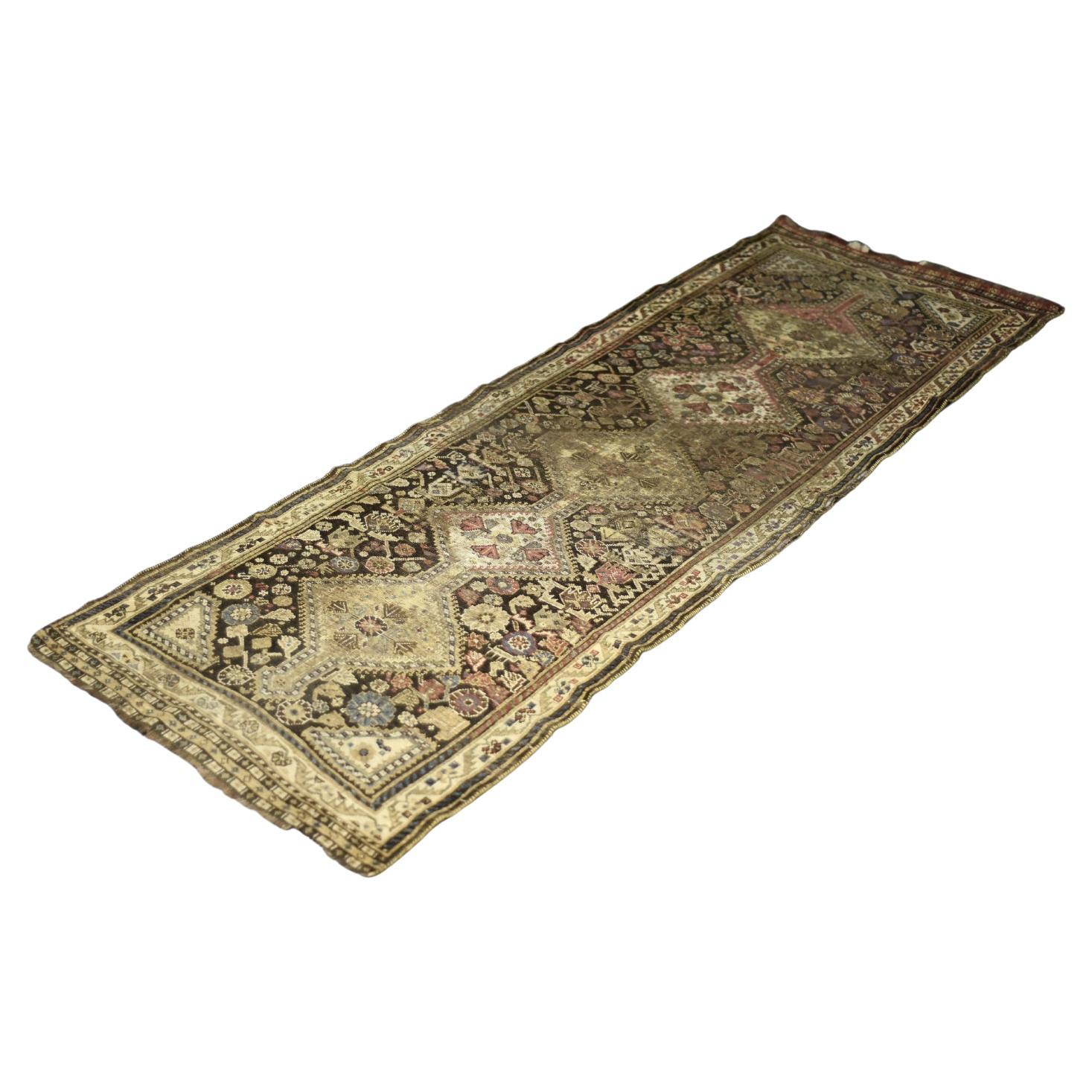 Vintage Hand-Woven Oriental Long Nomadic Qashqai Rug, 1920s