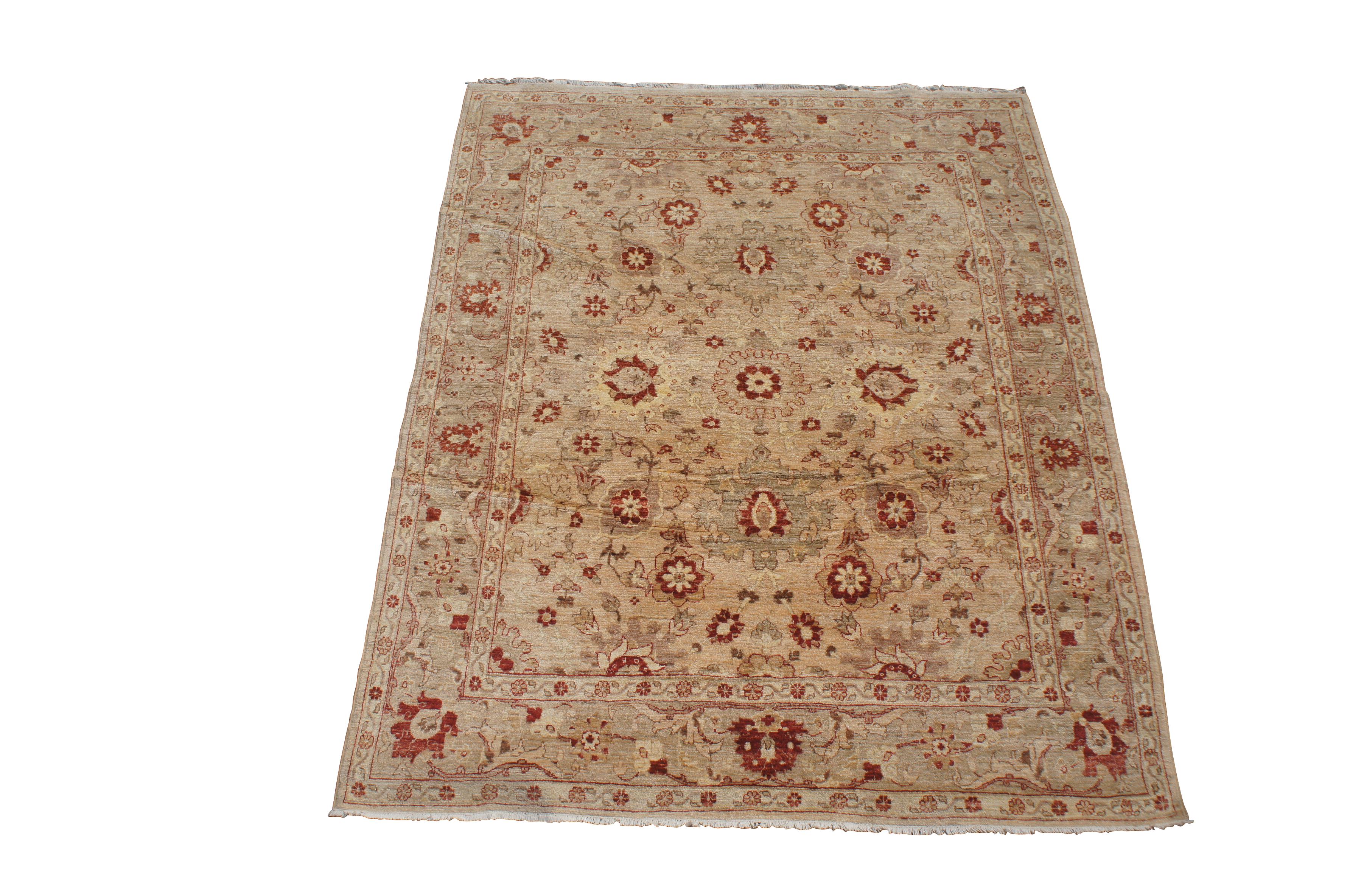 Vintage red & beige floral all over rug. Features a vibrant geometric design.  225 knots per square inch

Peshawar rugs are handmade rugs from northwestern Pakistan. They are also known as Ghazni rugs or Chobi rugs. 
 Peshawar rugs are durable, take