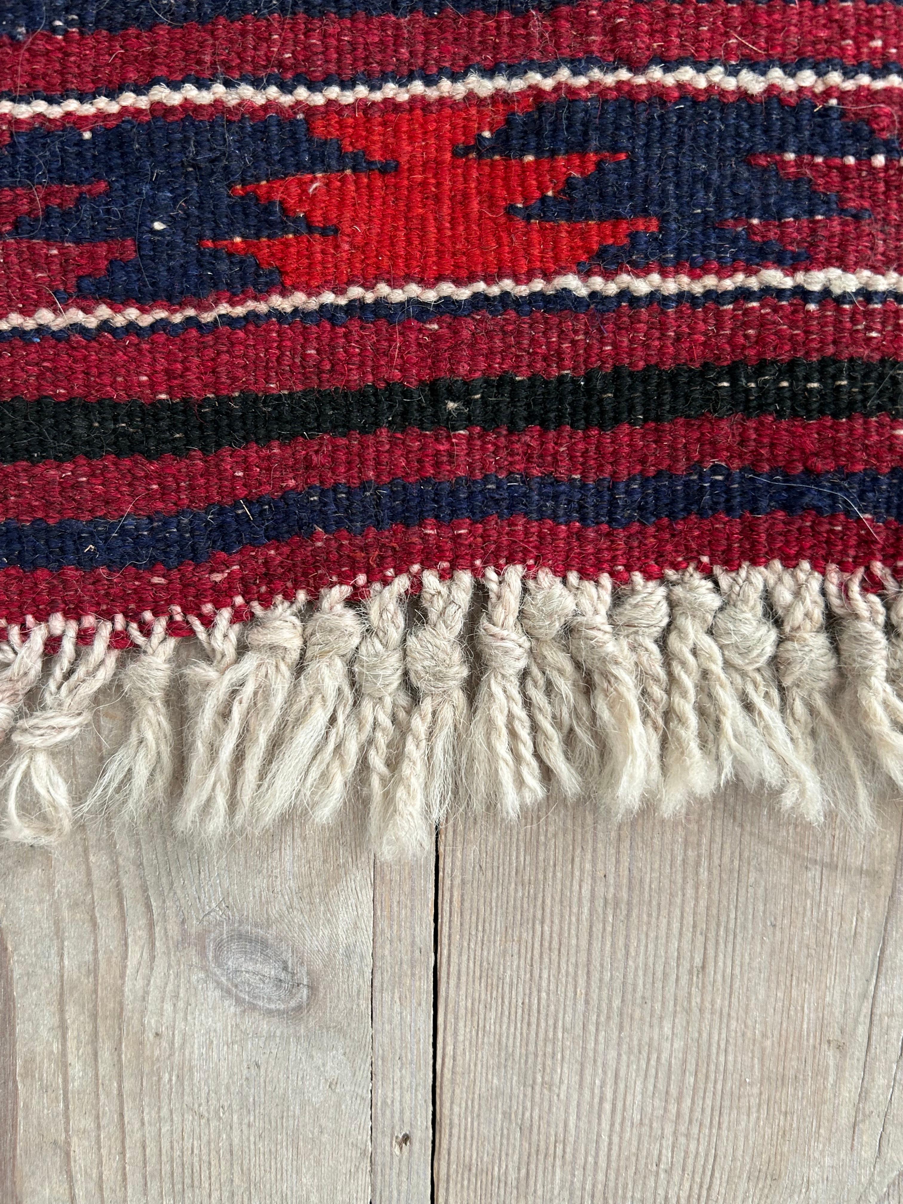 Wool Vintage Hand-Woven Oriental Red Striped Kelim Rug, 20th Century For Sale