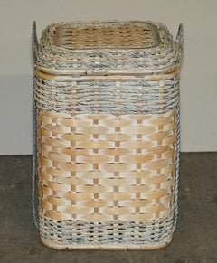 ViNTAGE HAND WOVEN PAINTED WICKER BASKET TO USE AS LOG BIN LAUNDRY TOYS STORAGE
