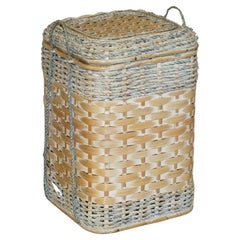 ViNTAGE HAND WOVEN PAINTED WICKER BASKET TO USE AS LOG BIN LAUNDRY TOYS STORAGE