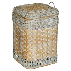 Vintage HAND WOVEN PAINTED WICKER BASKET TO USE AS LOG BIN LAUNDRY TOYS STORAGE