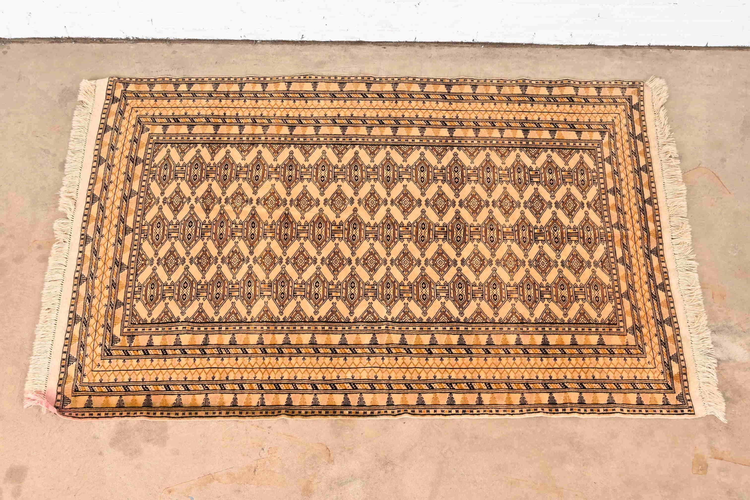 20th Century Vintage Hand-Woven Persian Bokhara Wool Rug in Gold and Black