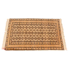 Vintage Hand-Woven Persian Bokhara Wool Rug in Gold and Black