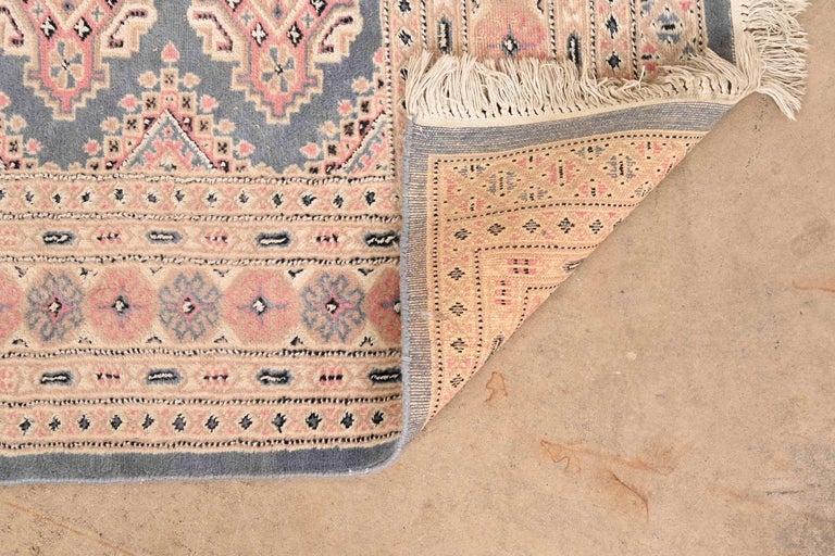 Vintage Hand-Woven Persian Bokhara Wool Rug in Light Blue, Pink, and ...