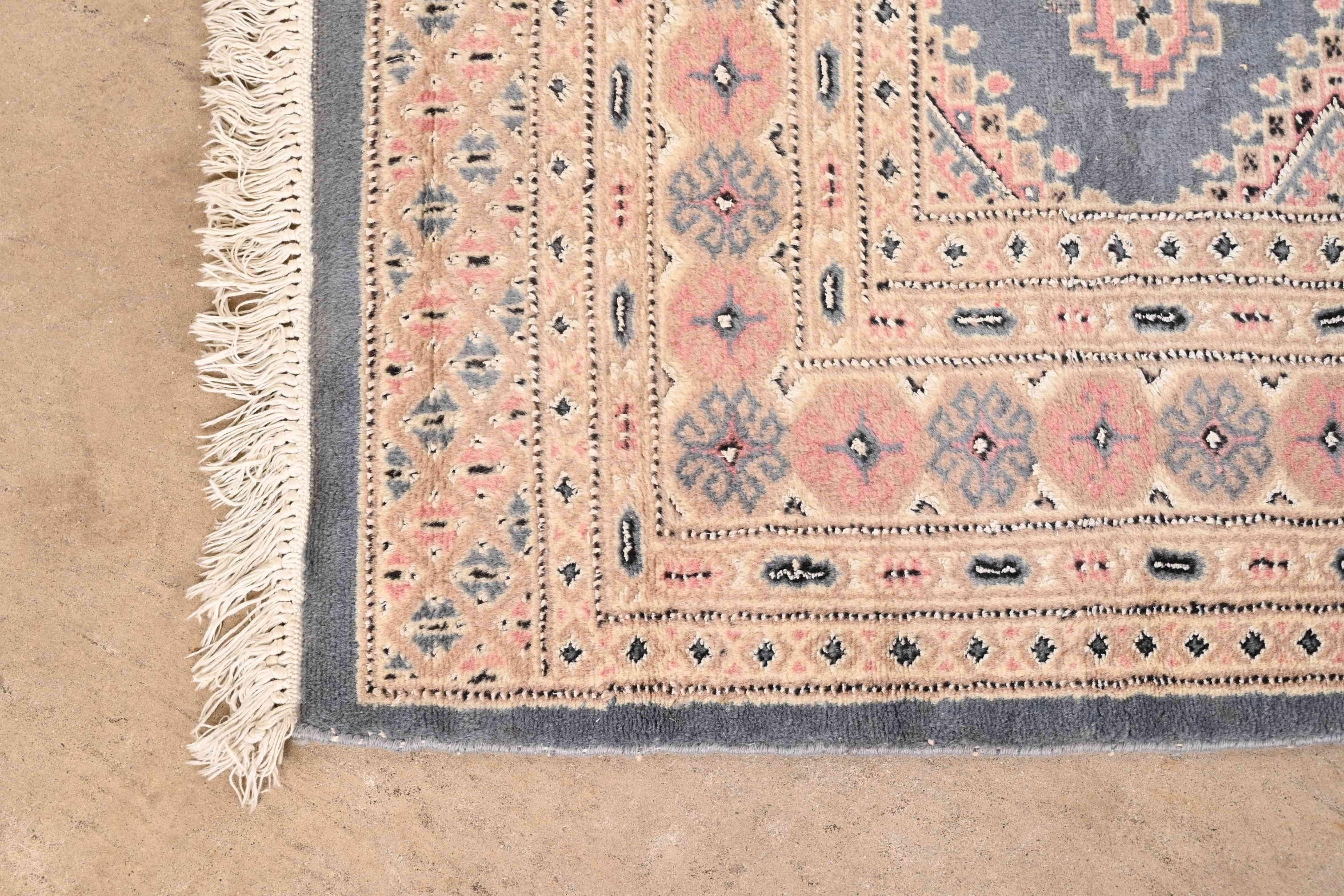 Vintage Hand-Woven Persian Bokhara Wool Rug in Light Blue, Pink, and Cream 1