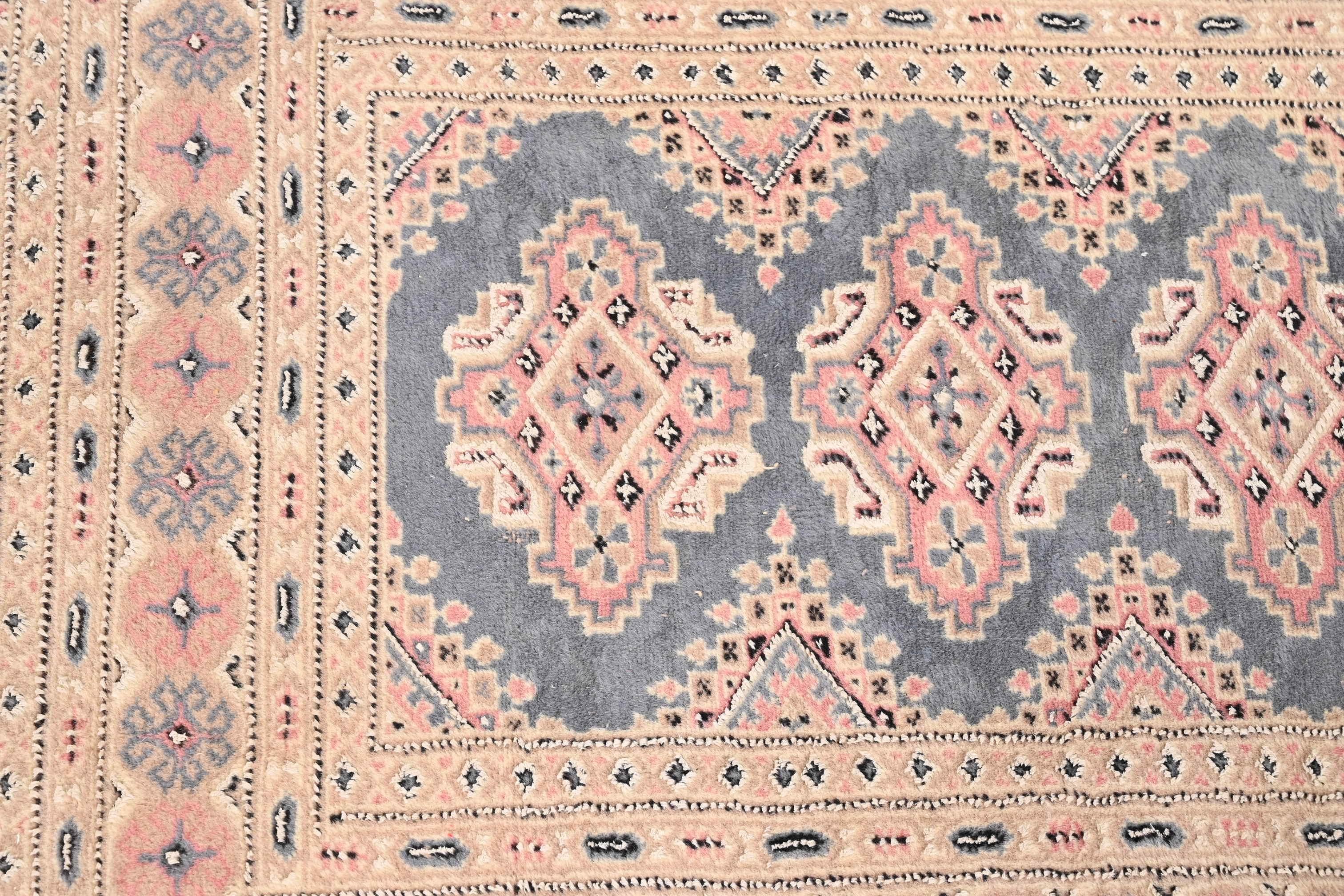 Vintage Hand-Woven Persian Bokhara Wool Rug in Light Blue, Pink, and Cream 2