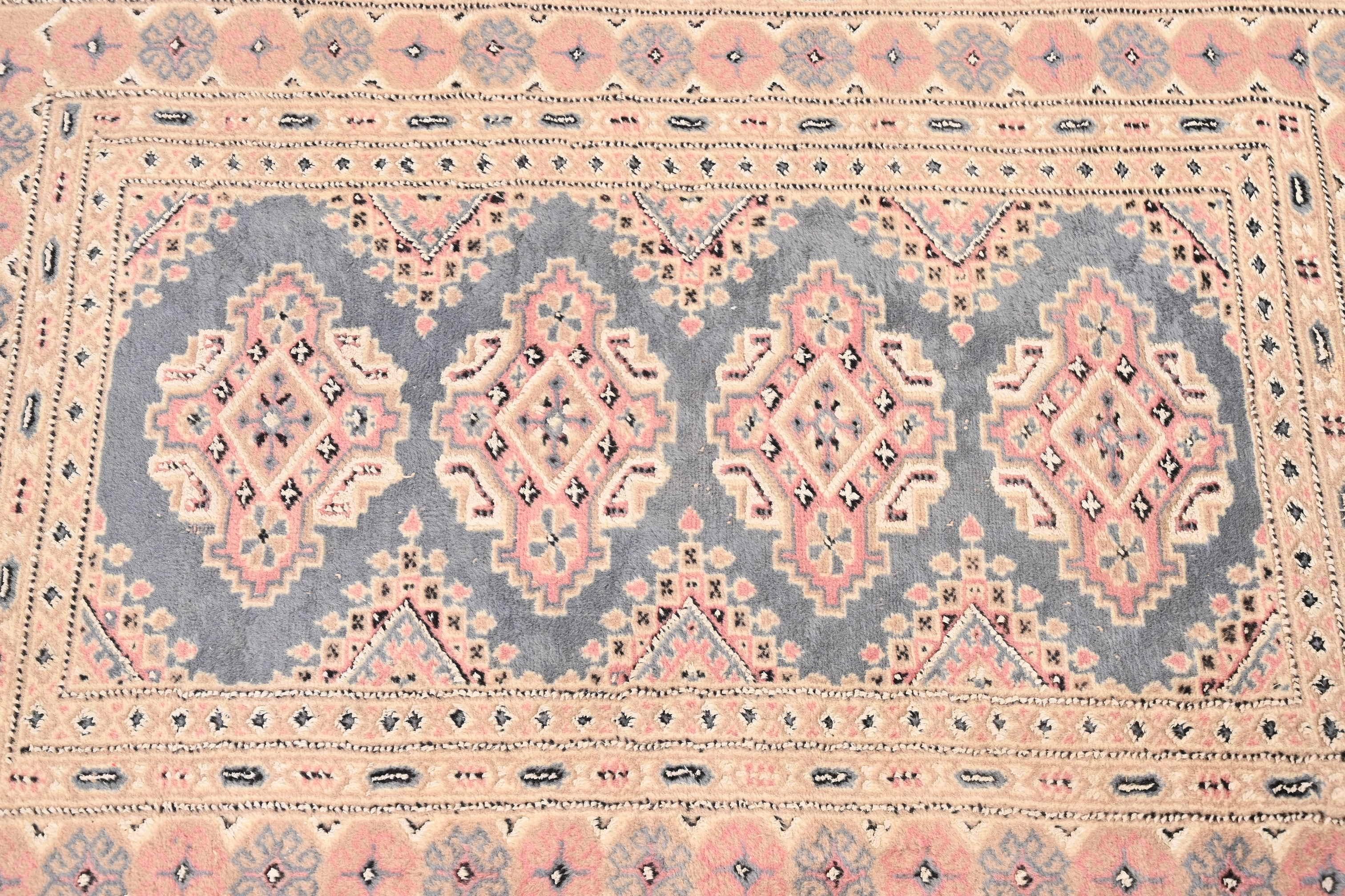 Vintage Hand-Woven Persian Bokhara Wool Rug in Light Blue, Pink, and Cream 3